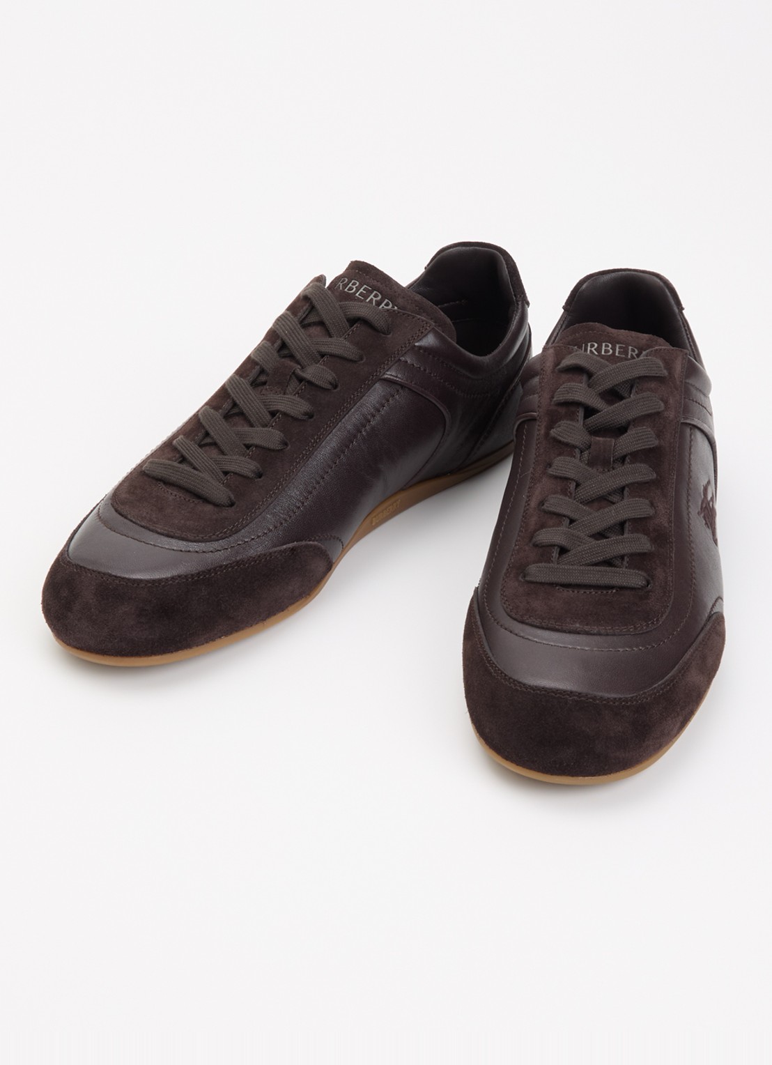 Burberry Knight sneaker van leer met details van suède - detail donkerbruin