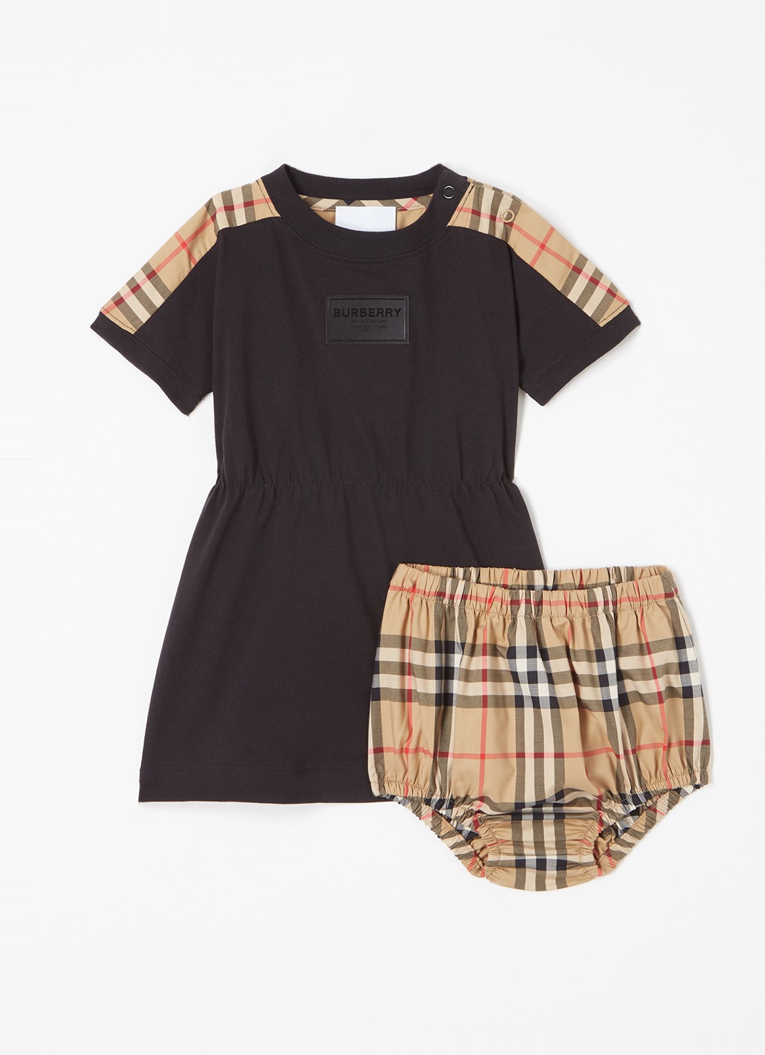 Burberry Lenore T-shirt jurk met ruitdessin en bloomer - voorkant zwart