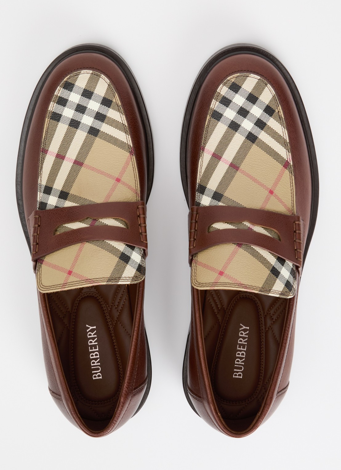 Burberry Loafer van kalfsleer met ruit dessin - detail 2 hazelnootbruin