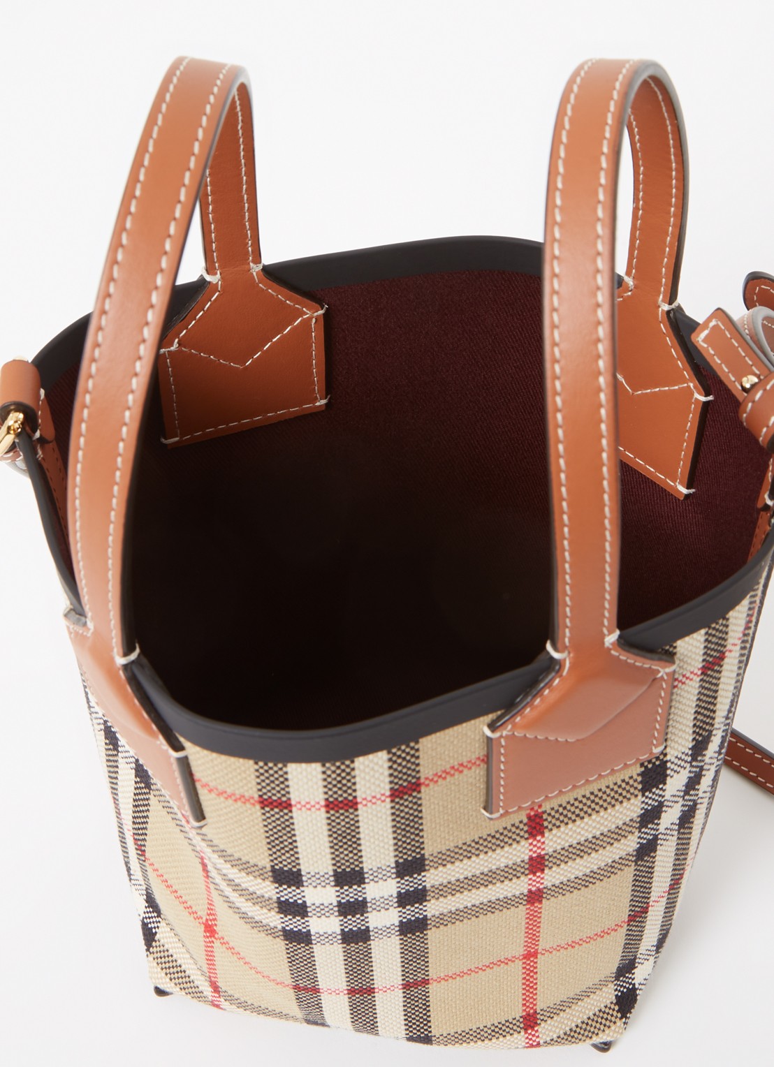 Burberry London Mini shopper met ruitdessin en kalfsleren details - detail 5 beige