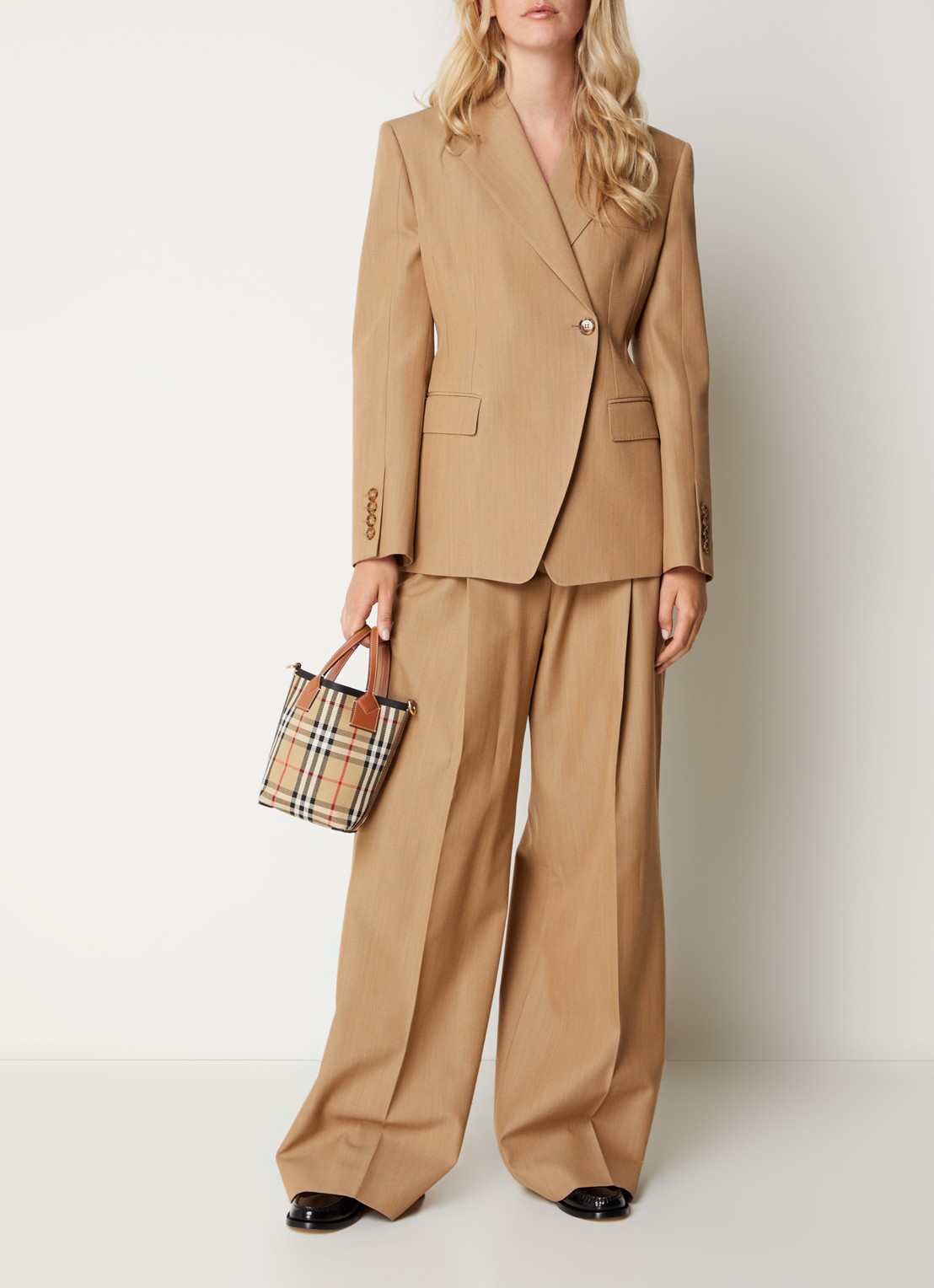 Burberry London Mini shopper met ruitdessin en kalfsleren details - voorkant 4 beige