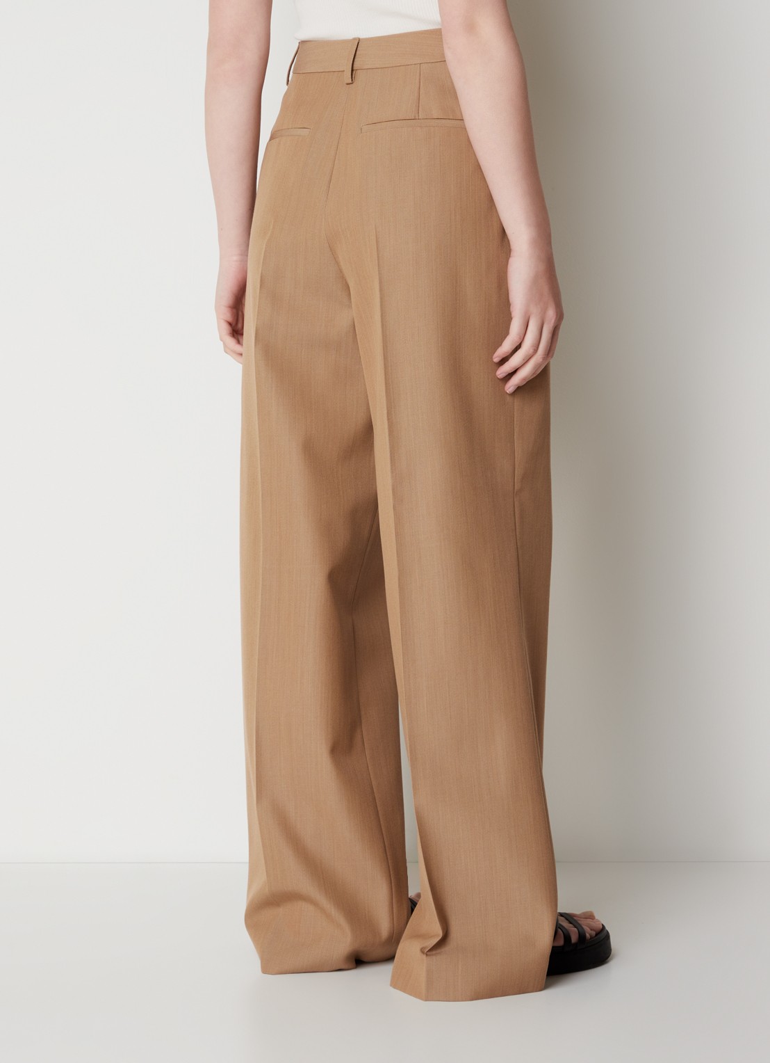 Burberry Madge high waist wide fit pantalon van scheerwol  - achterkant camel