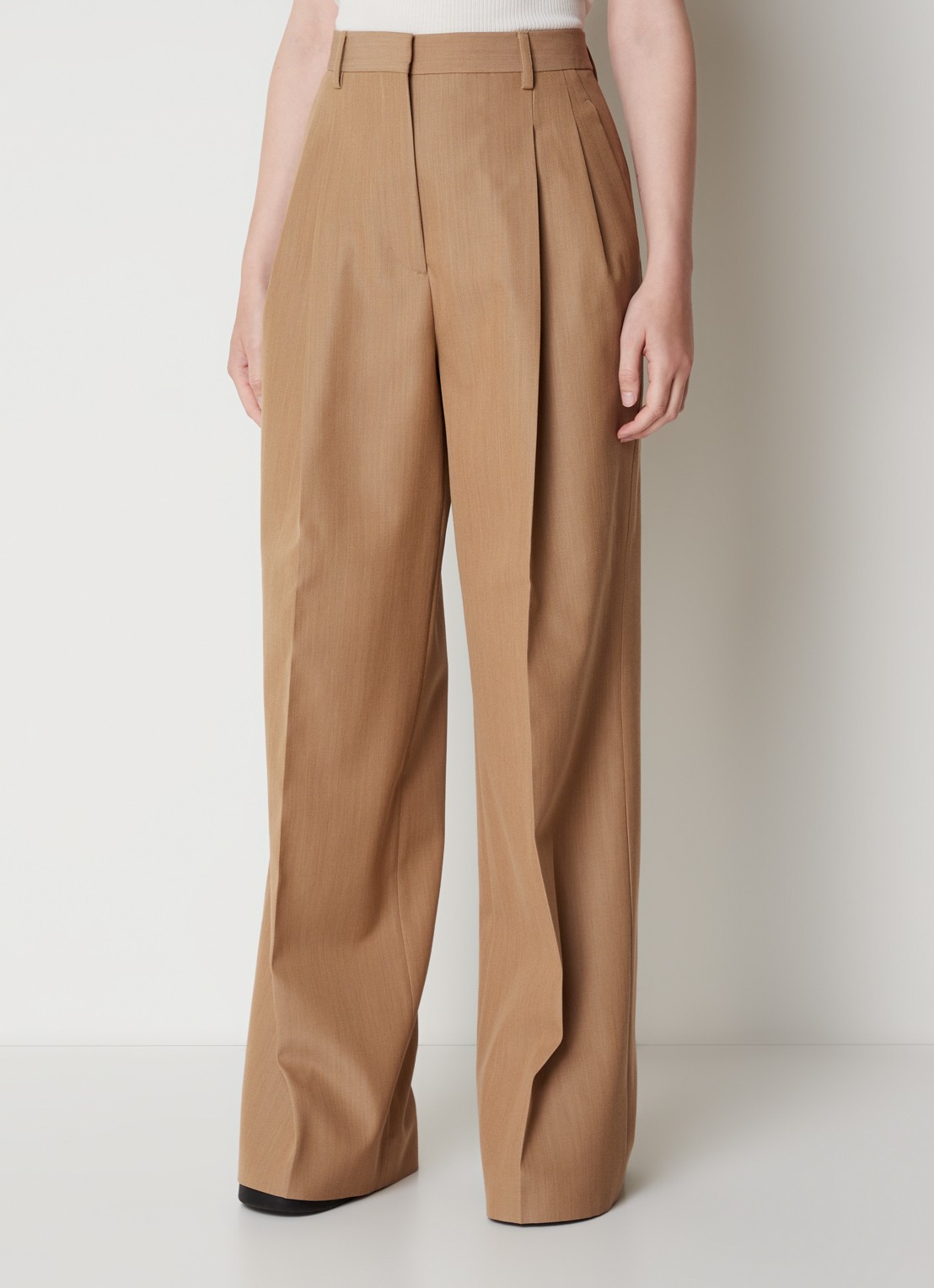 Burberry Madge high waist wide fit pantalon van scheerwol  - detail 2 camel