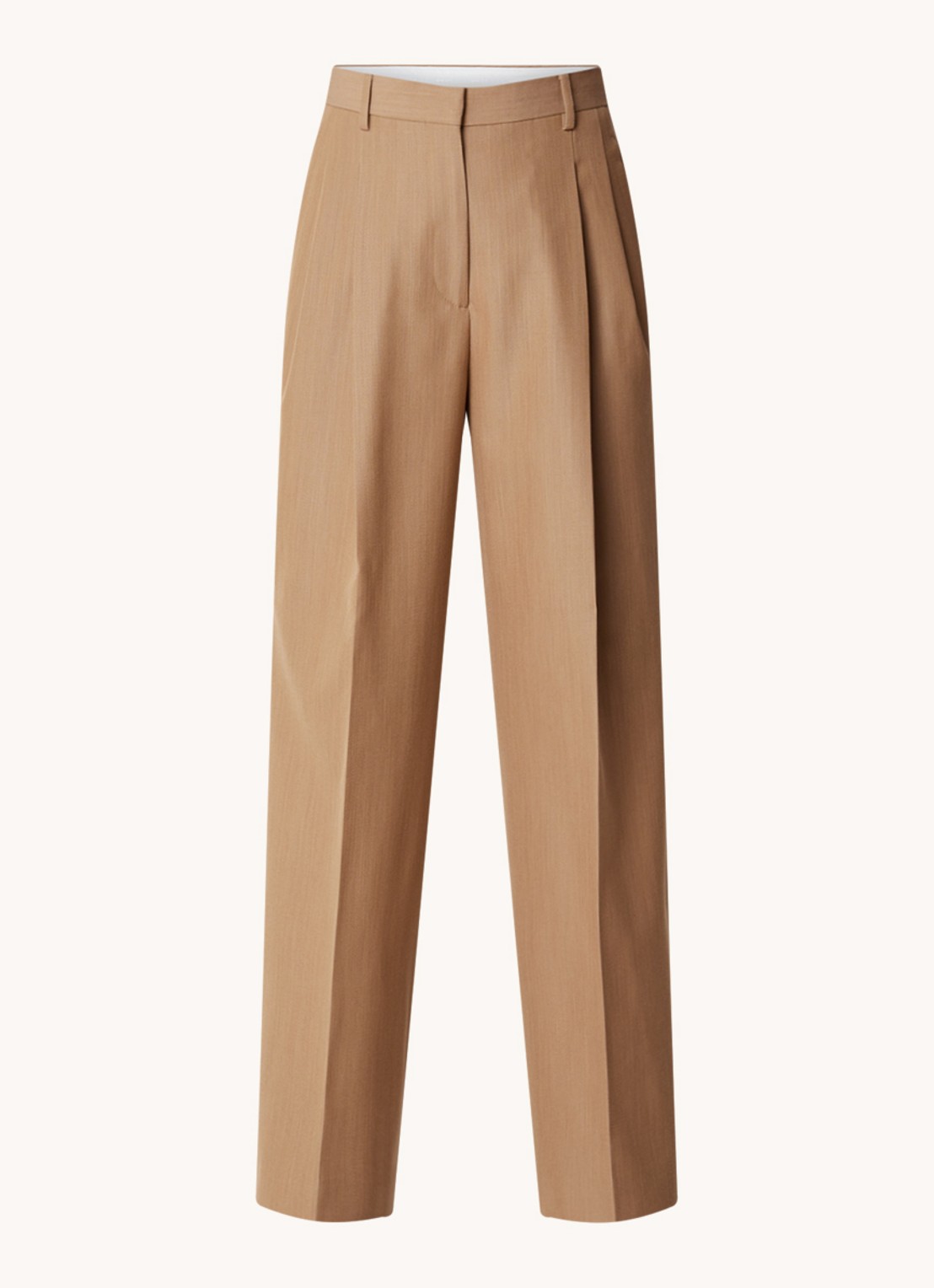 Burberry Madge high waist wide fit pantalon van scheerwol  - voorkant 4 camel