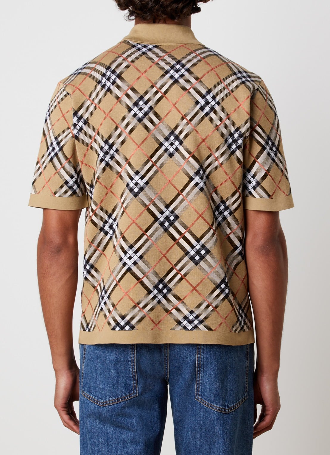Burberry Marlow fijngebreide polo met ruitdessin - achterkant 3 zand