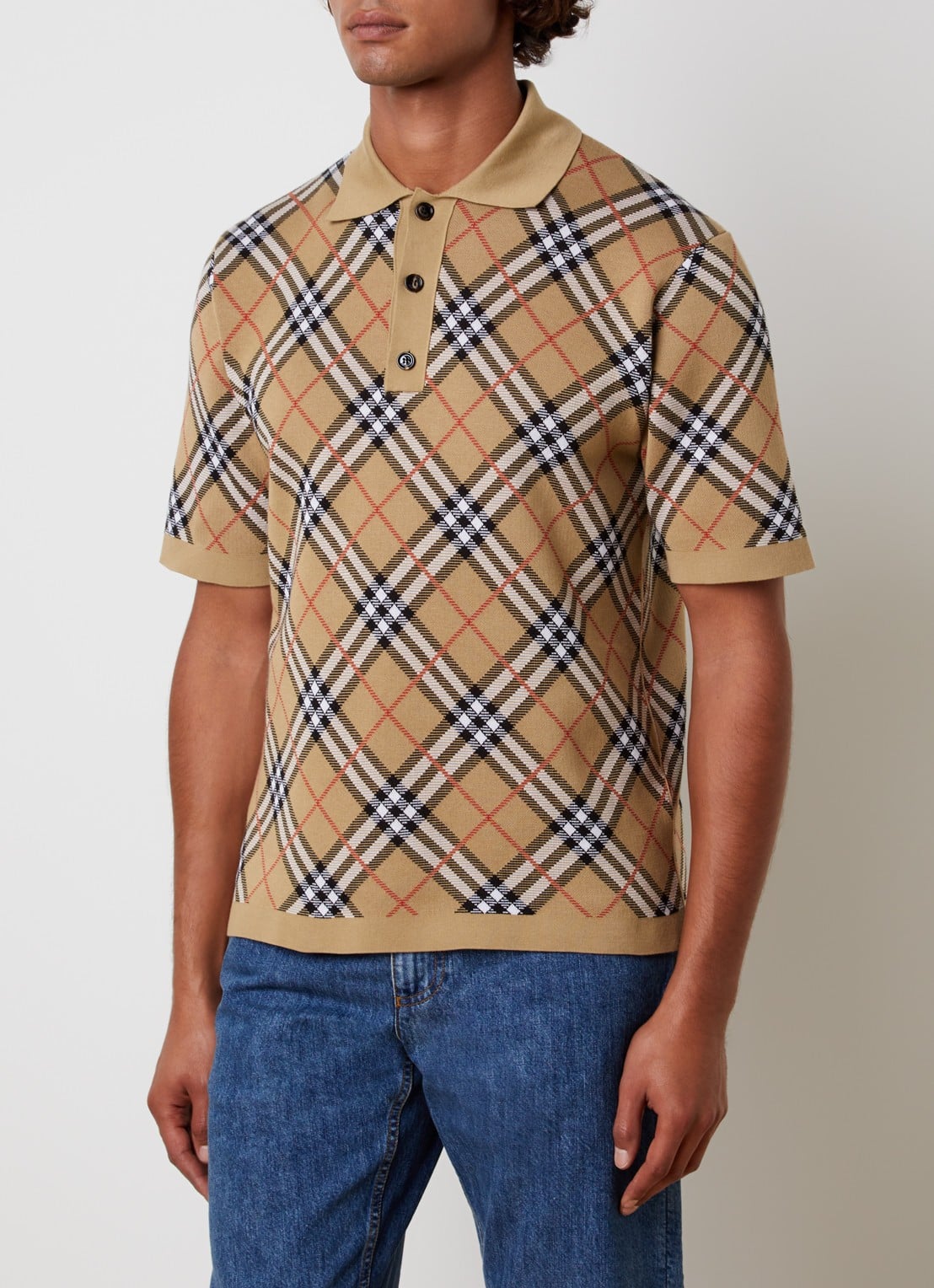 Burberry Marlow fijngebreide polo met ruitdessin - detail zand