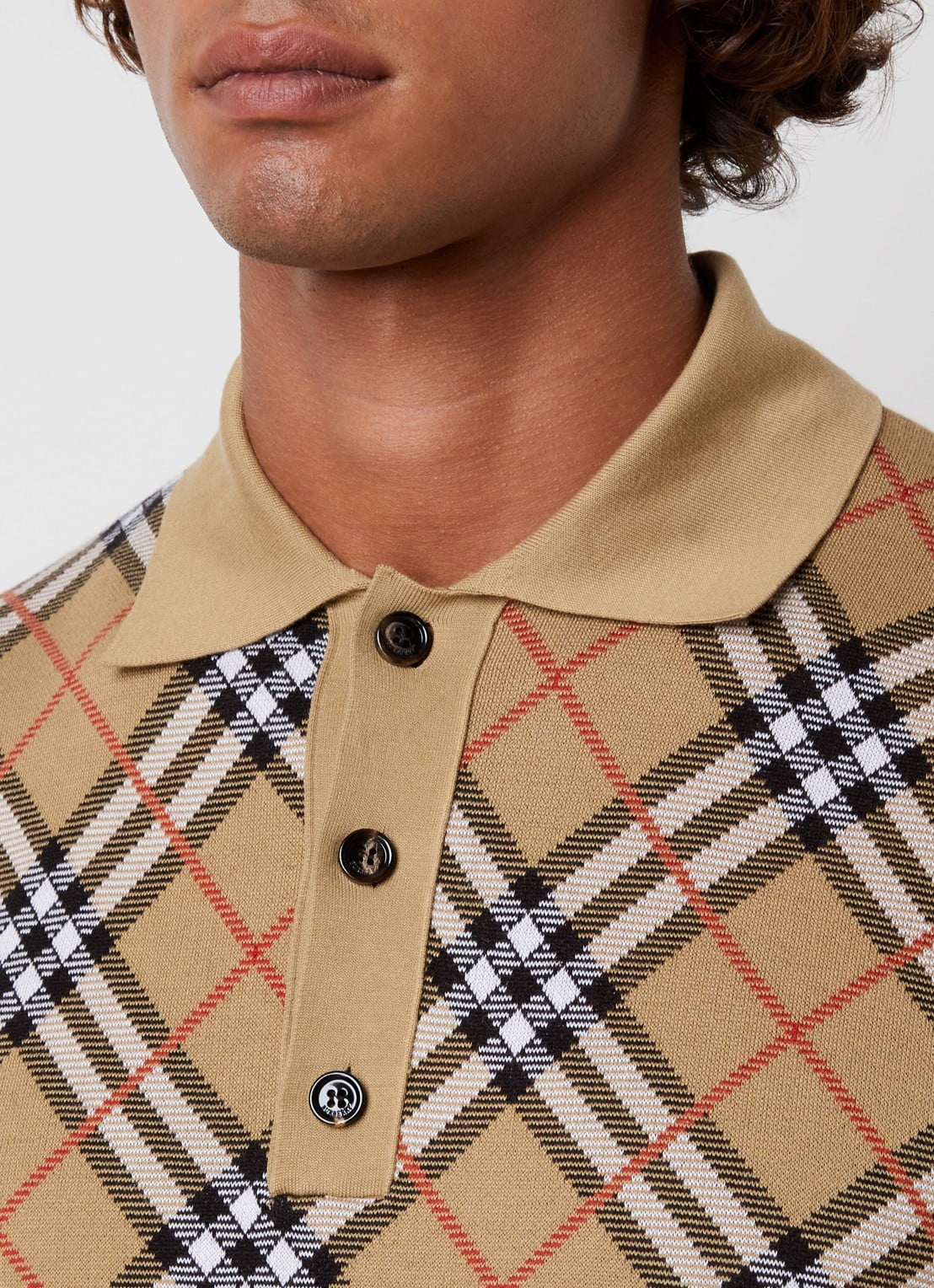 Burberry Marlow fijngebreide polo met ruitdessin - detail 2 zand