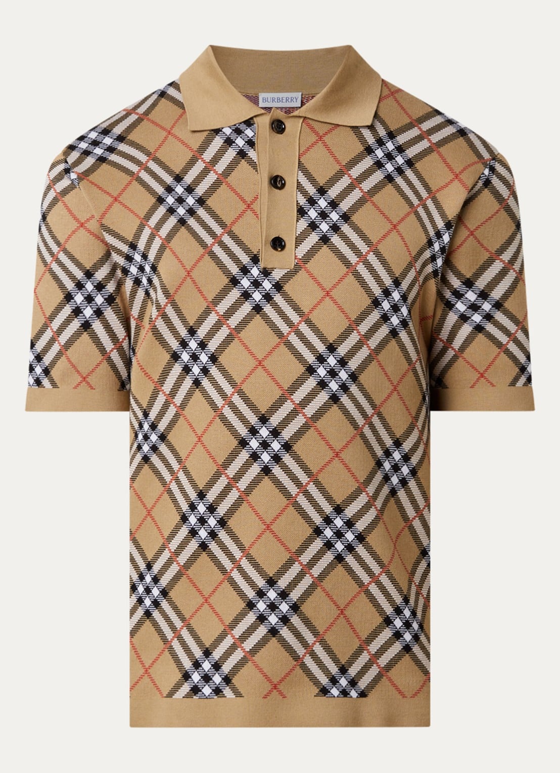 Burberry Marlow fijngebreide polo met ruitdessin - voorkant 4 zand