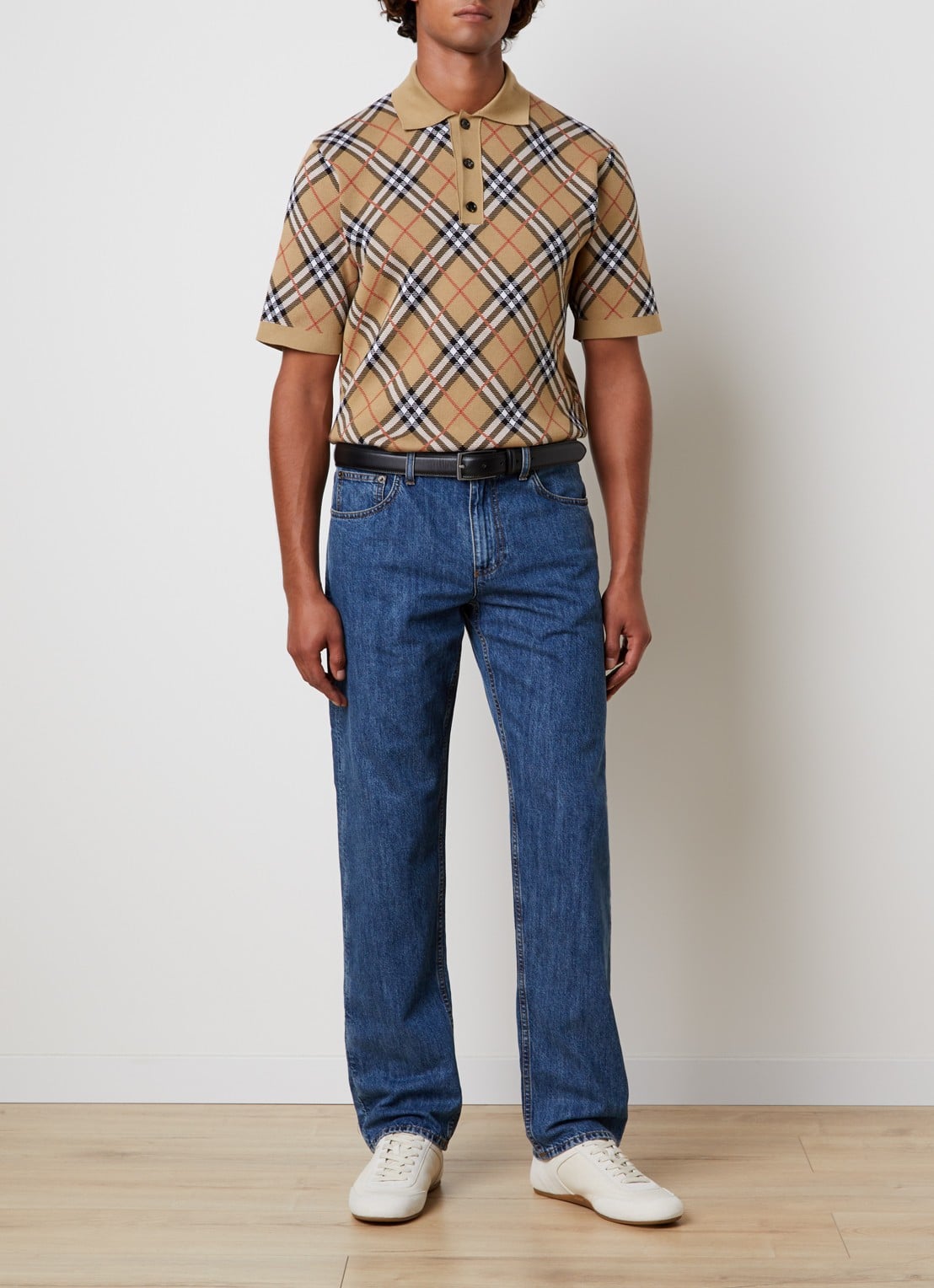 Burberry Marlow fijngebreide polo met ruitdessin - voorkant 5 zand