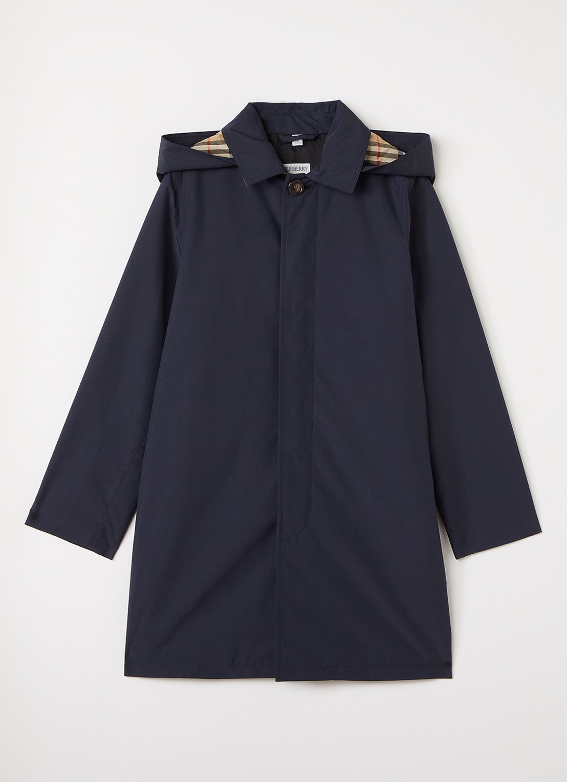 Burberry Martin trenchcoat met capuchon - voorkant donkerblauw