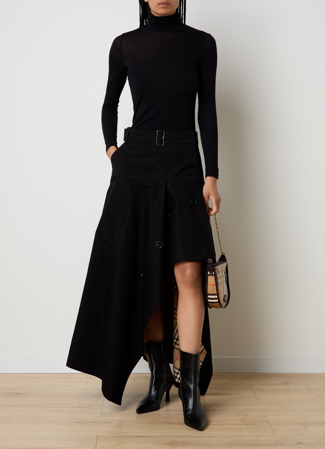 Burberry Maxi A-lijn rok met asymmetrische zoom - voorkant 3 zwart