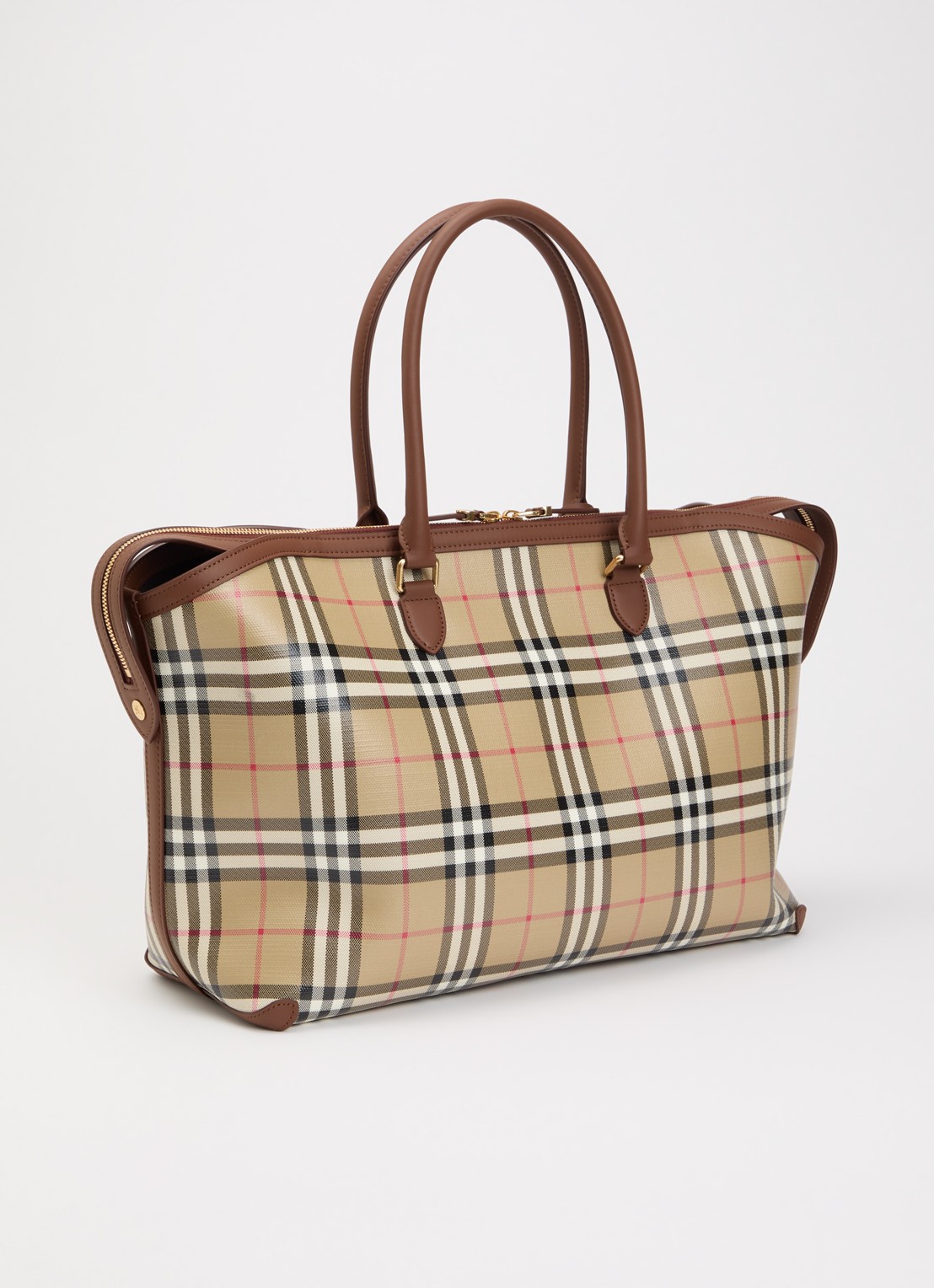 Burberry Medium Check Zip shopper met kalfsleren details - achterkant 7 beige