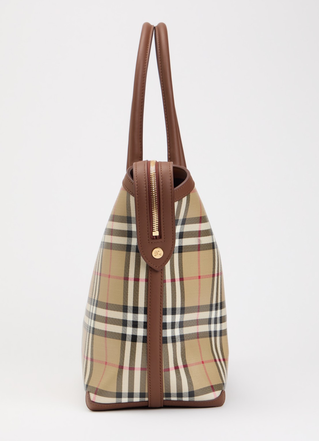 Burberry Medium Check Zip shopper met kalfsleren details - detail 4 beige