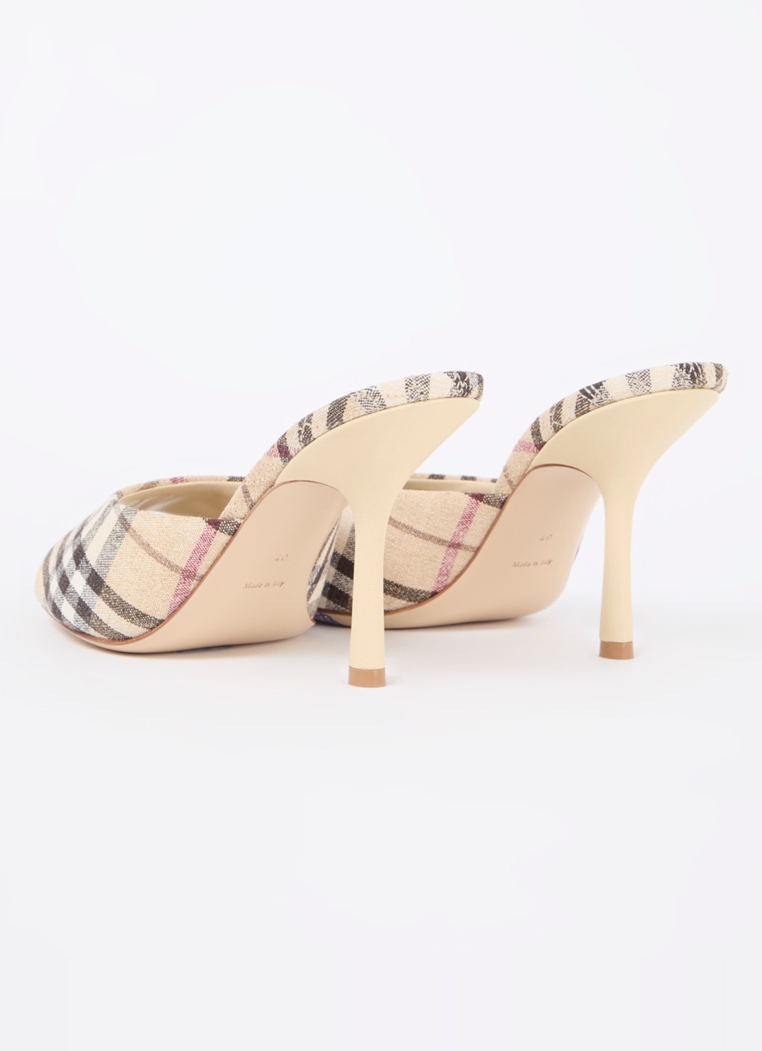 Burberry Mews muiltje in linnenblend met ruitdessin - achterkant 7 beige