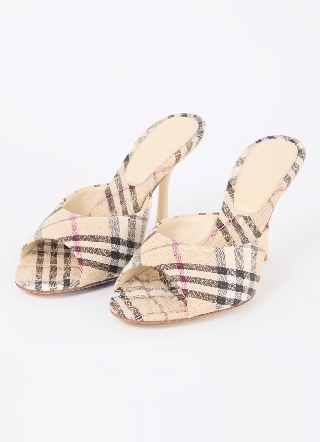 Burberry Mews muiltje in linnenblend met ruitdessin - detail beige
