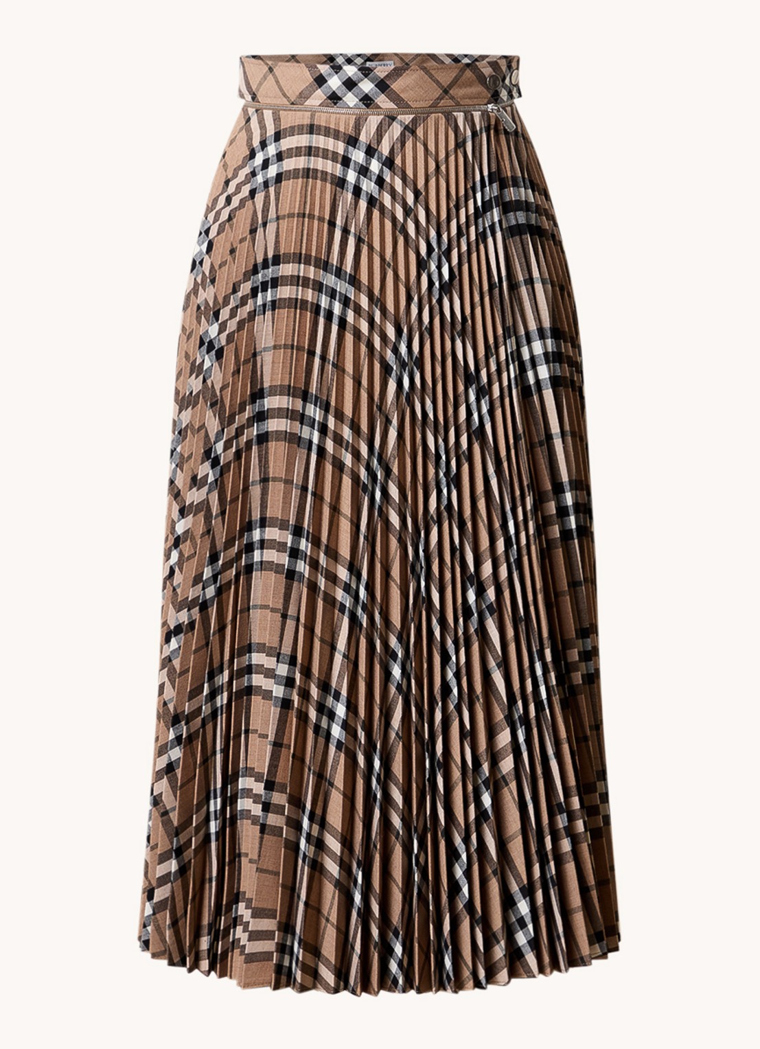Burberry Midi rok in wolblend met plissé en ruitdessin - voorkant 2 beige