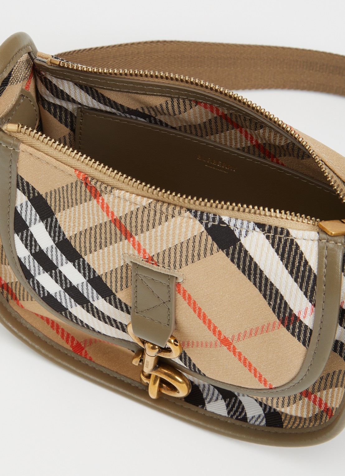 Burberry Mini B Clip crossbodytas met kalfsleren details - detail 2 zand