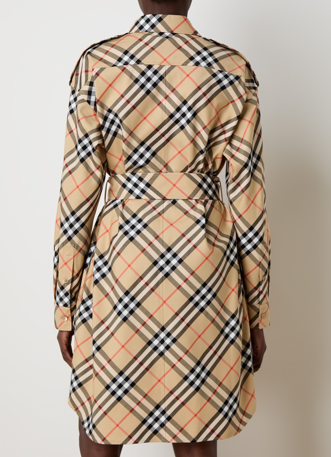 Burberry Mini blousejurk met ruitdessin en strikceintuur - achterkant 5 camel