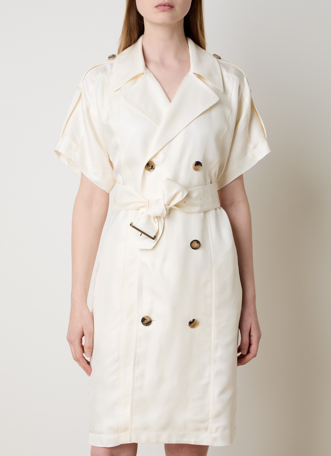 Burberry Mini blousejurk met strikceintuur - detail 2 creme