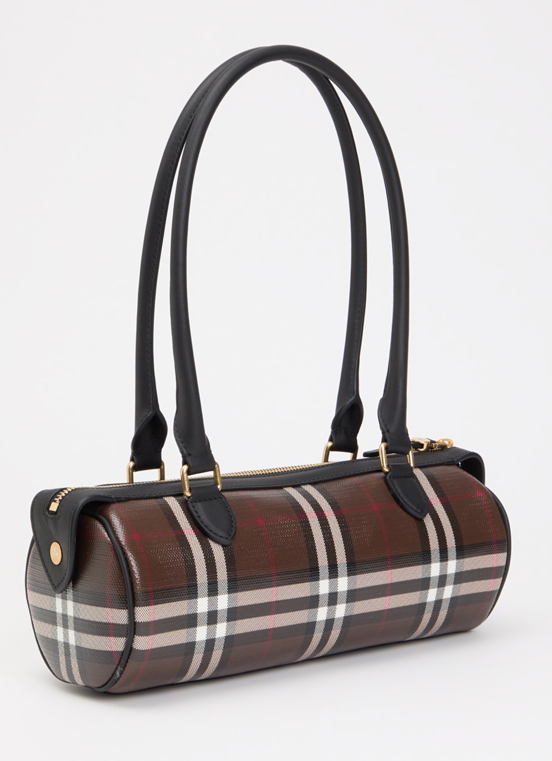 Burberry Mini Check Barrel schoudertas met ruitdessin en kalfsleren details - achterkant 7 bruin