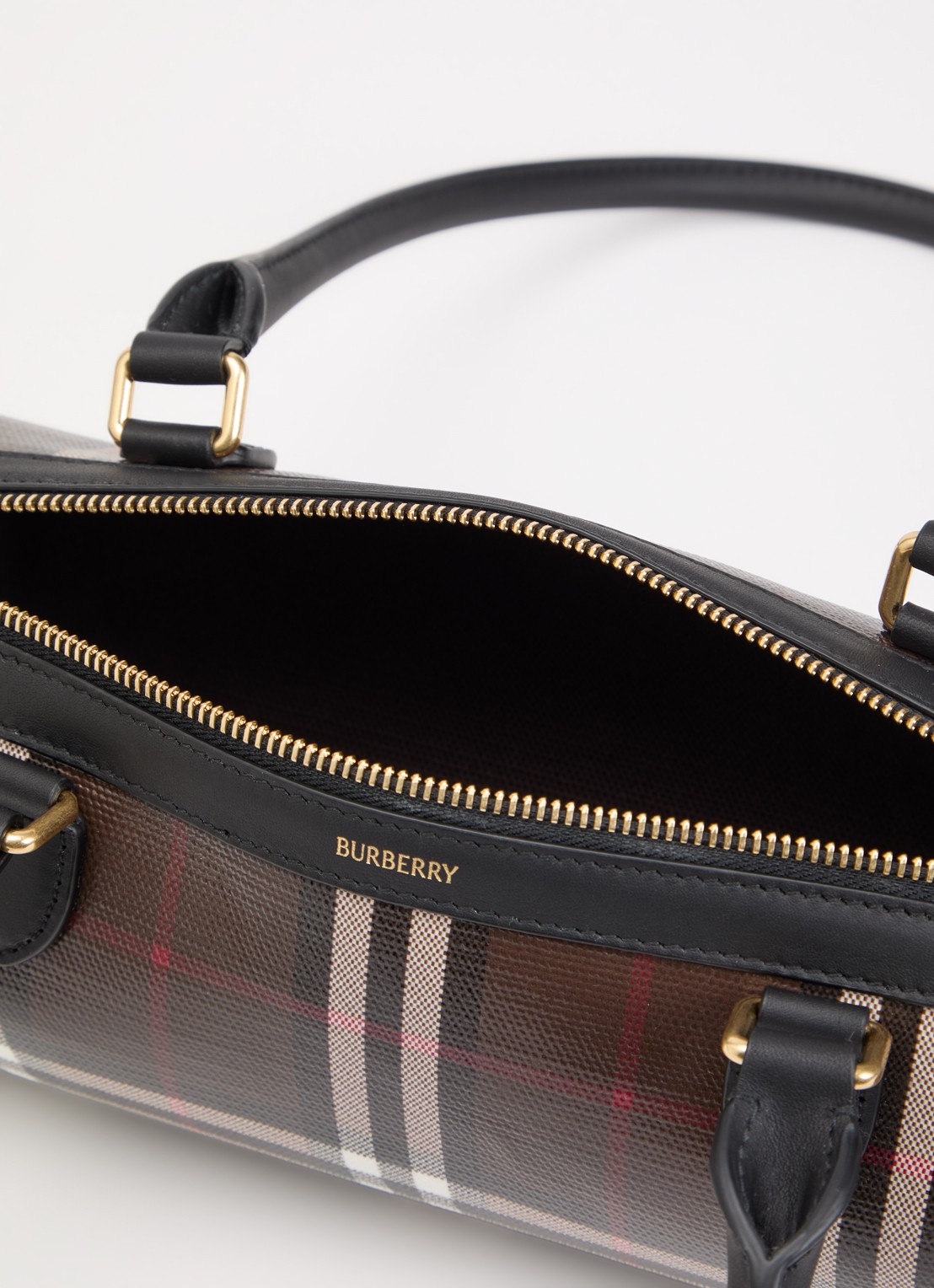 Burberry Mini Check Barrel schoudertas met ruitdessin en kalfsleren details - detail 3 bruin