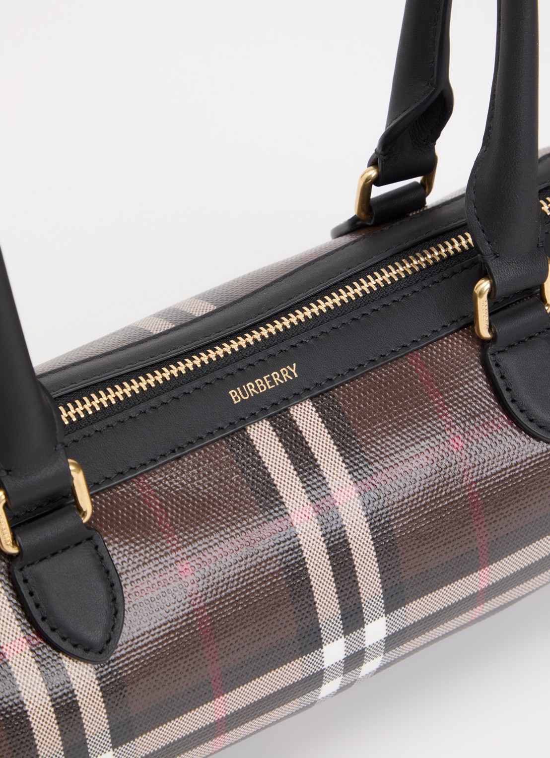 Burberry Mini Check Barrel schoudertas met ruitdessin en kalfsleren details - detail 5 bruin