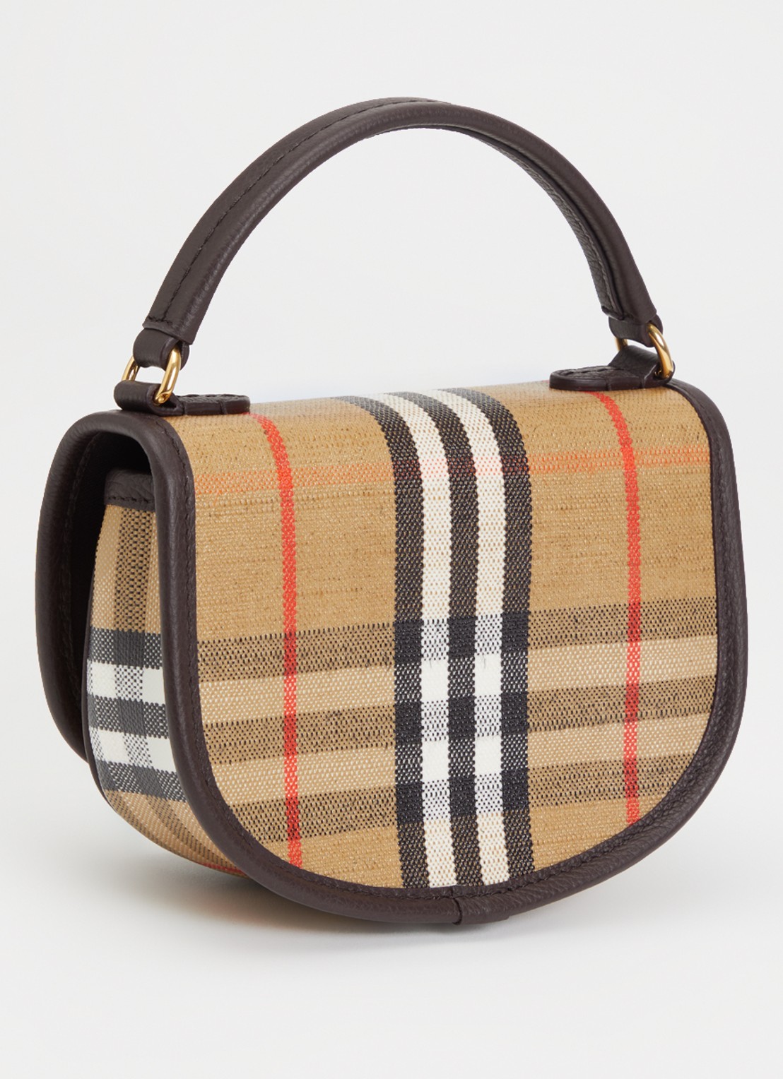 Burberry Mini Highlands crossbodytas van kalfsleer met ruitdessin - achterkant zand