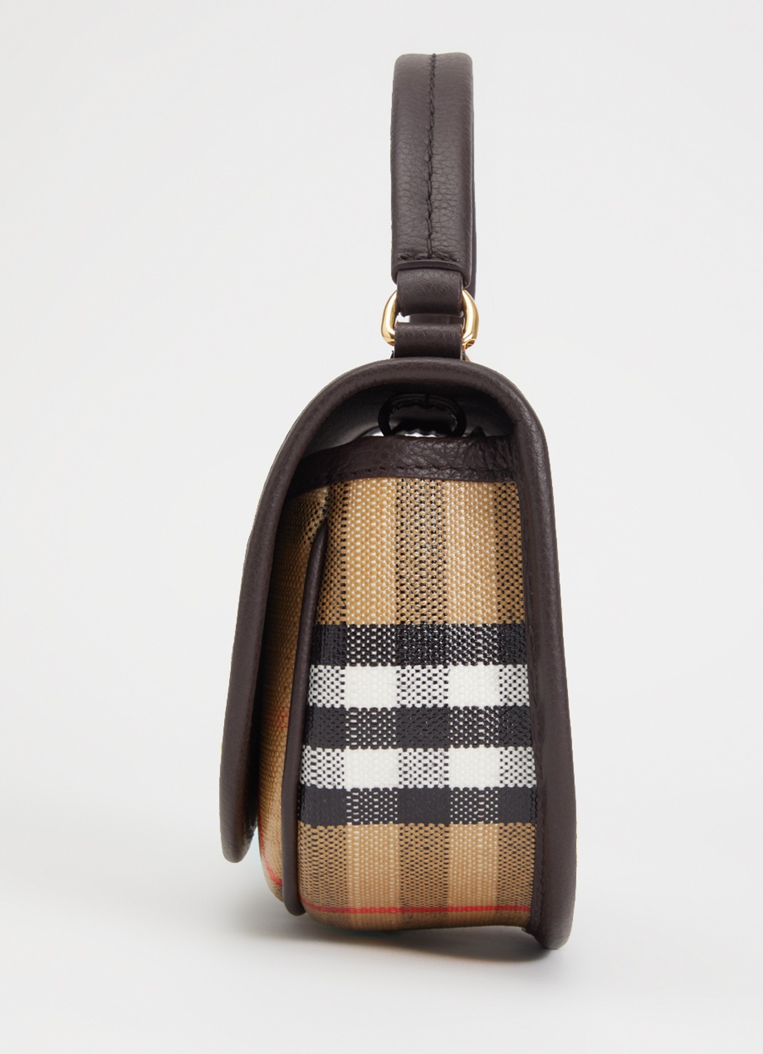 Burberry Mini Highlands crossbodytas van kalfsleer met ruitdessin - detail 3 zand
