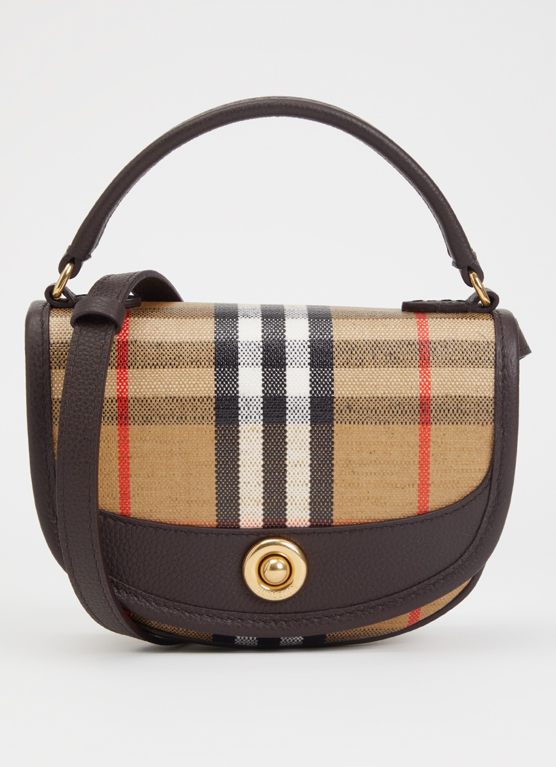 Burberry Mini Highlands crossbodytas van kalfsleer met ruitdessin - voorkant 6 zand