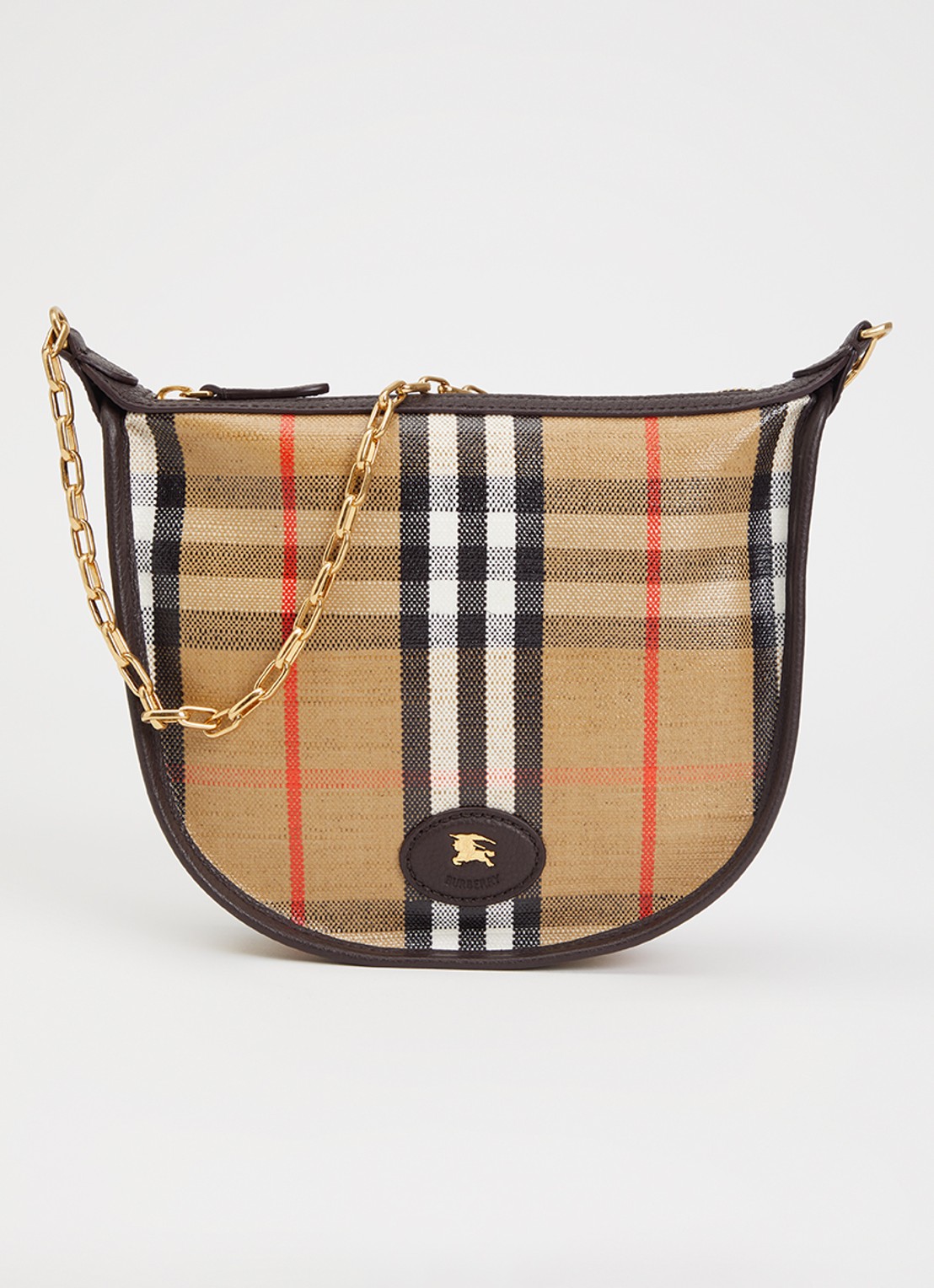 Burberry Mini Highlands schoudertas met ruitdessin en details van kalfsleer - voorkant 2 zand