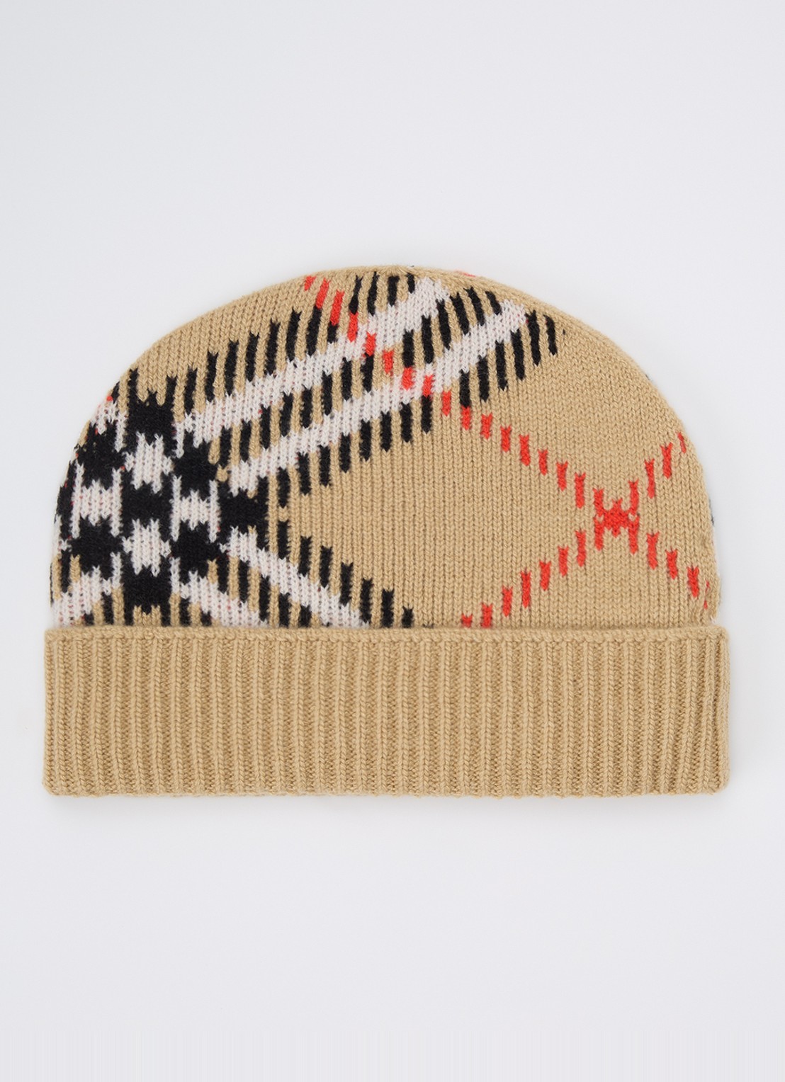 Burberry Muts in kasjmierblend met ruitdessin - voorkant beige