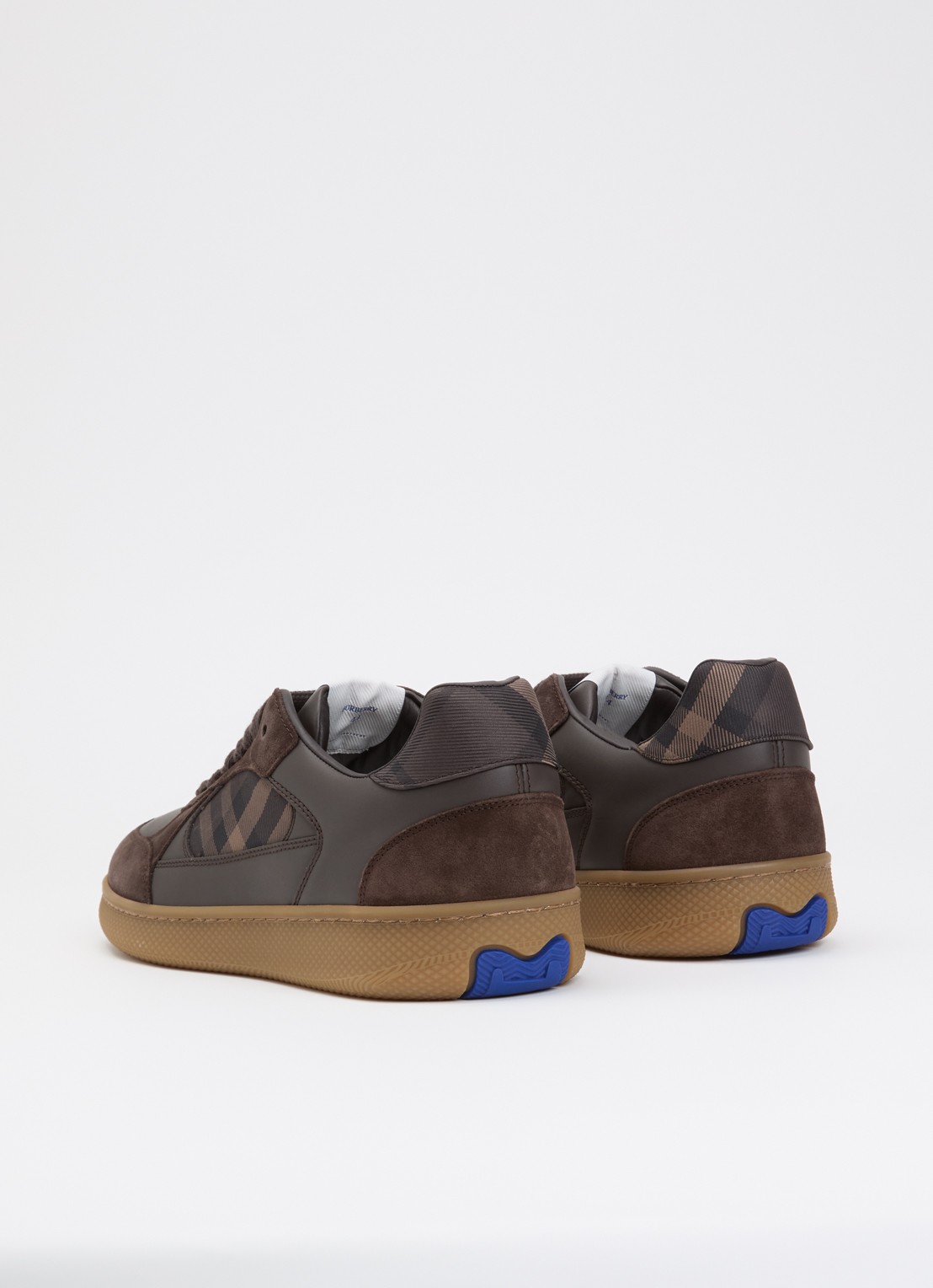 Burberry New Terrace sneaker van kalfsleer met details van kalfssuède - achterkant 2 donkerbruin