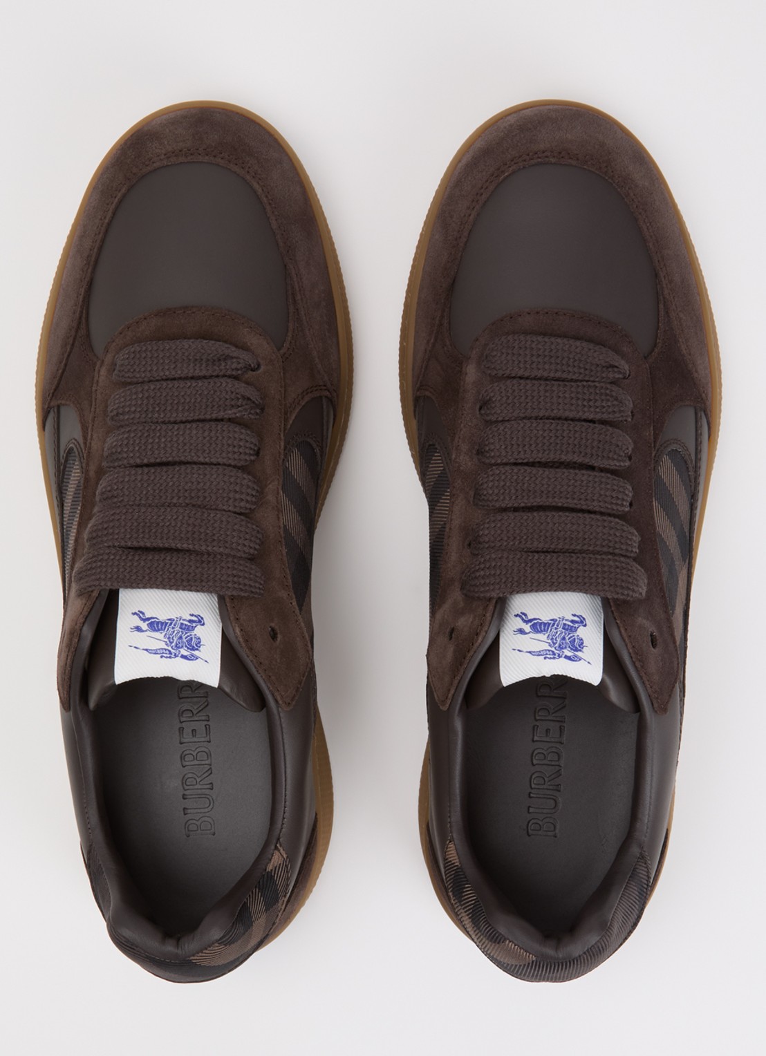 Burberry New Terrace sneaker van kalfsleer met details van kalfssuède - detail 4 donkerbruin