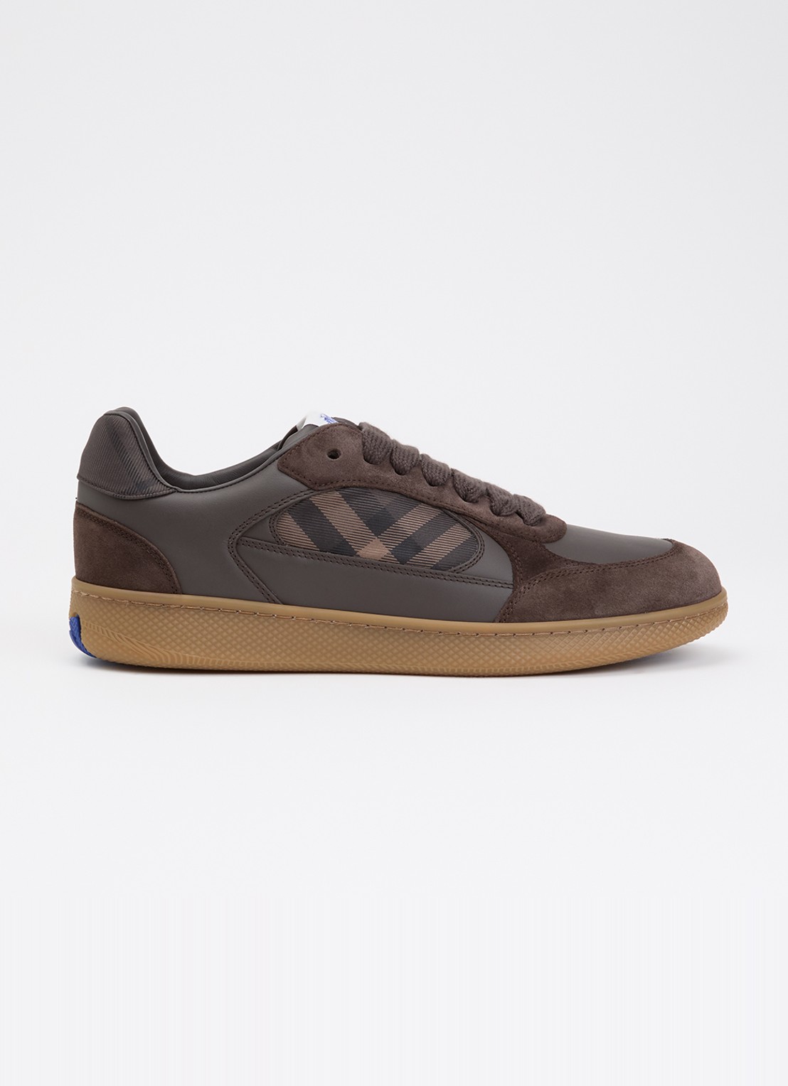 Burberry New Terrace sneaker van kalfsleer met details van kalfssuède - voorkant donkerbruin