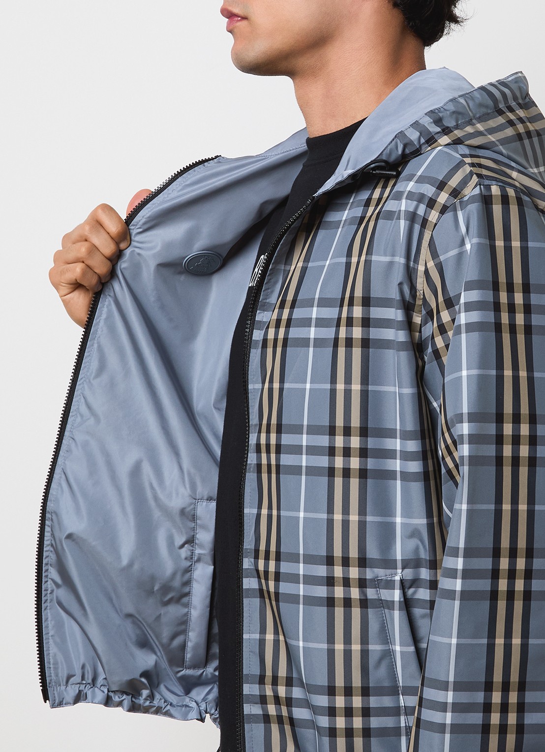 Burberry Newport reversible jack met ritszakken en capuchon - detail 5 staalblauw