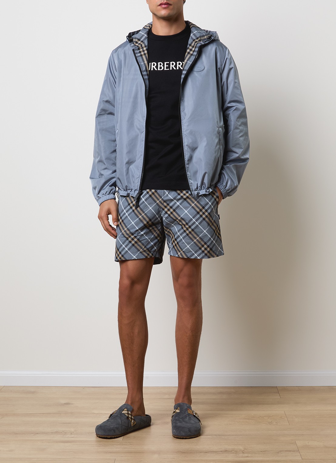 Burberry Newport reversible jack met ritszakken en capuchon - voorkant 2 staalblauw