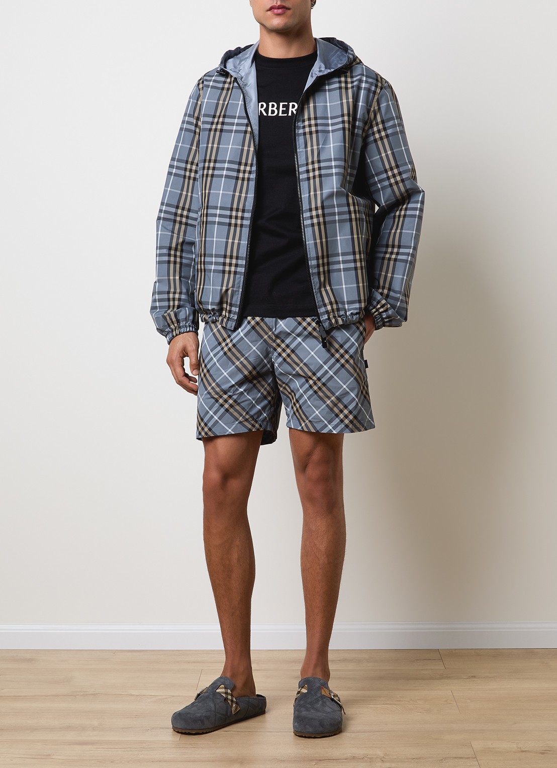 Burberry Newport reversible jack met ritszakken en capuchon - voorkant 3 staalblauw
