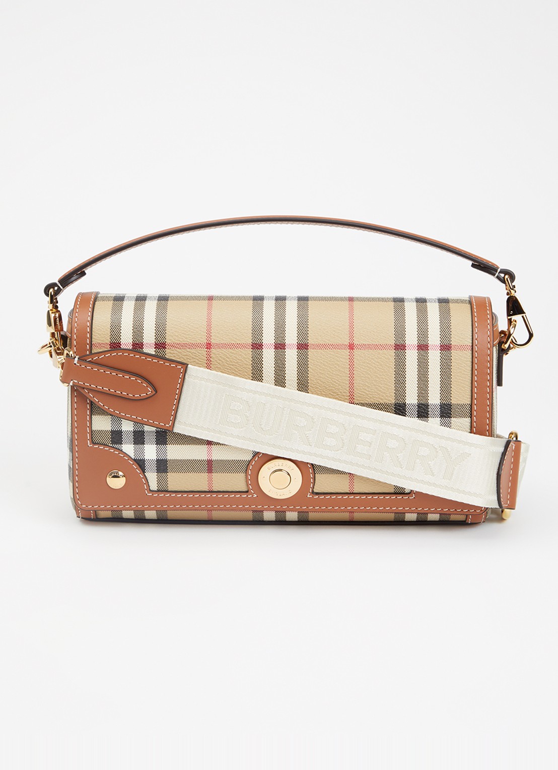 Burberry Note crossbodytas met ruitdessin en afneembare schouderriem - voorkant 2 cognac
