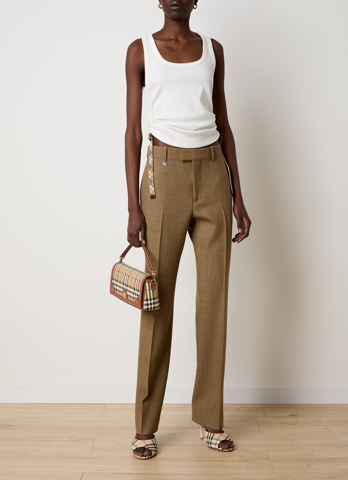 Burberry Note crossbodytas met ruitdessin en afneembare schouderriem - voorkant 4 cognac