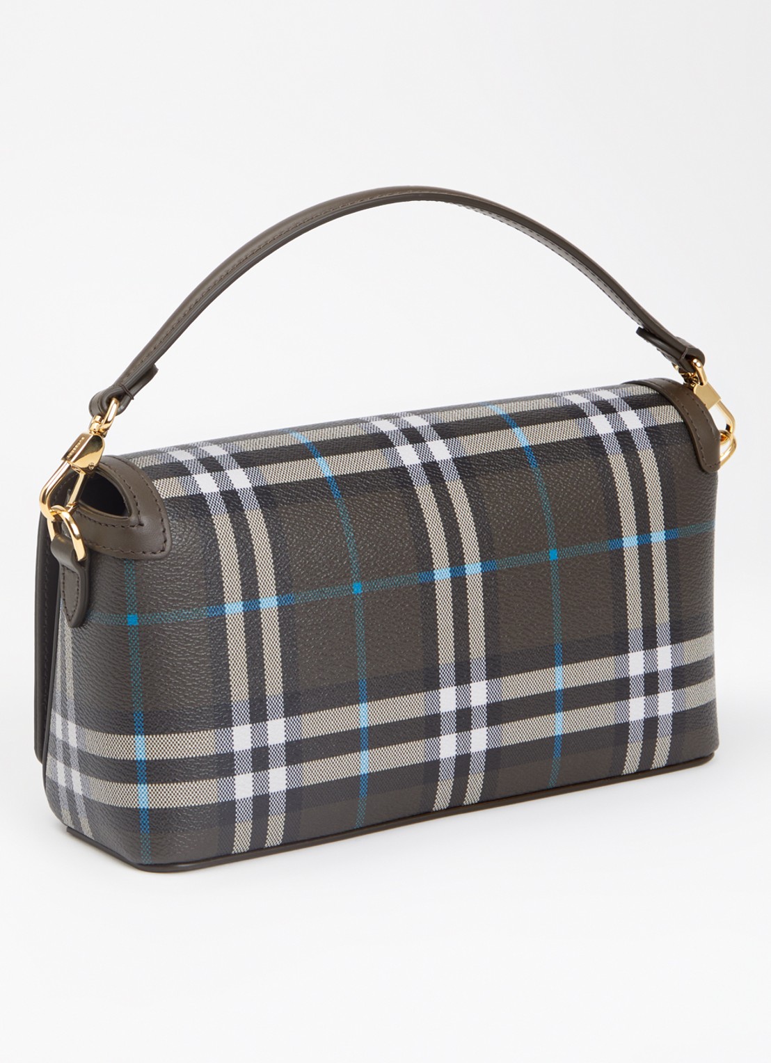 Burberry Note handtas van kalfsleer met ruitdessin en afneembare schouderriem - achterkant taupe