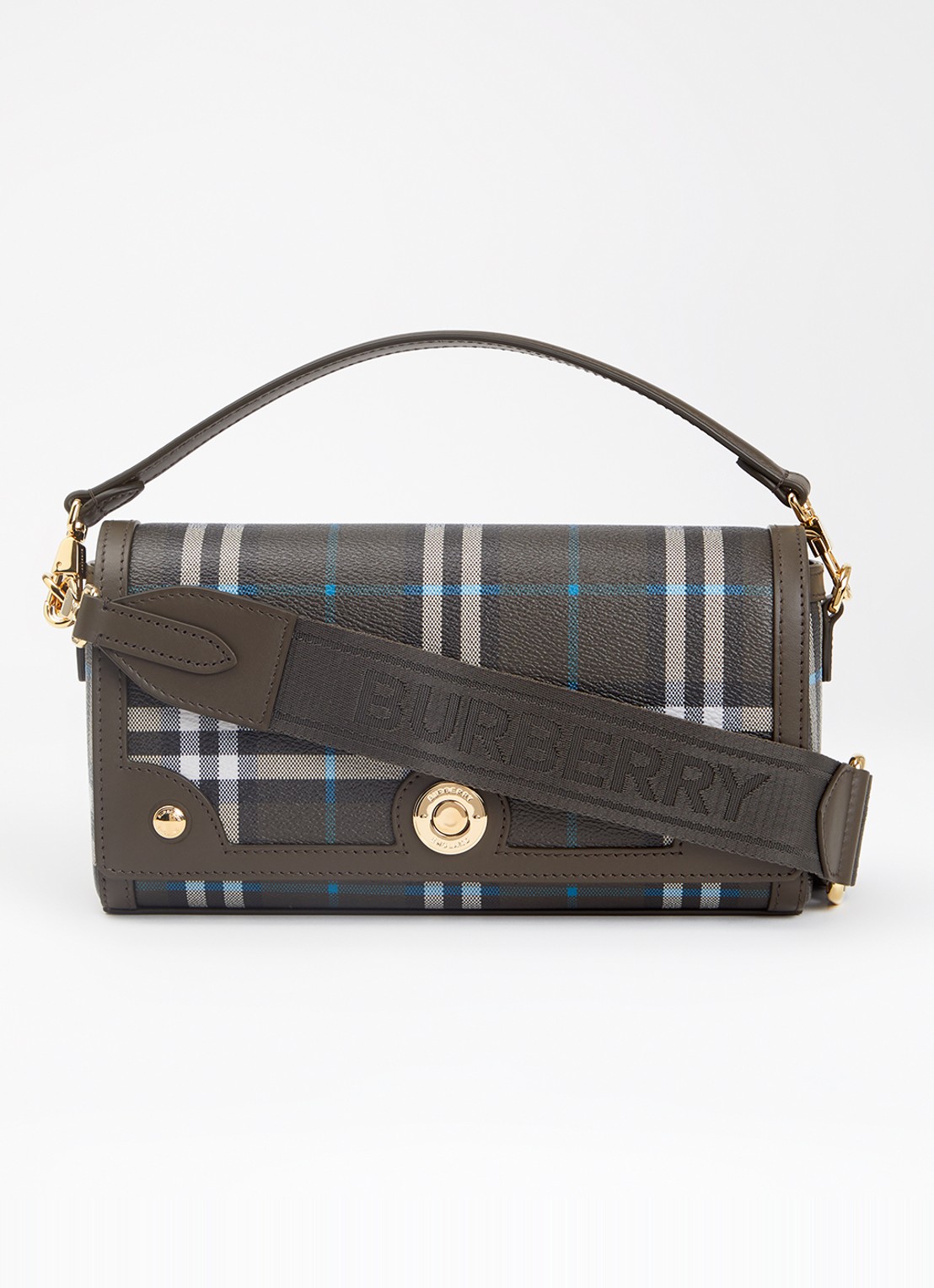 Burberry Note handtas van kalfsleer met ruitdessin en afneembare schouderriem - voorkant 2 taupe