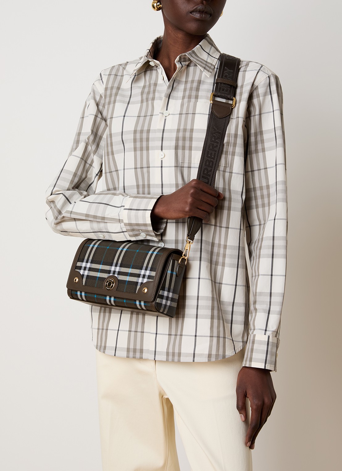 Burberry Note handtas van kalfsleer met ruitdessin en afneembare schouderriem - voorkant 4 taupe