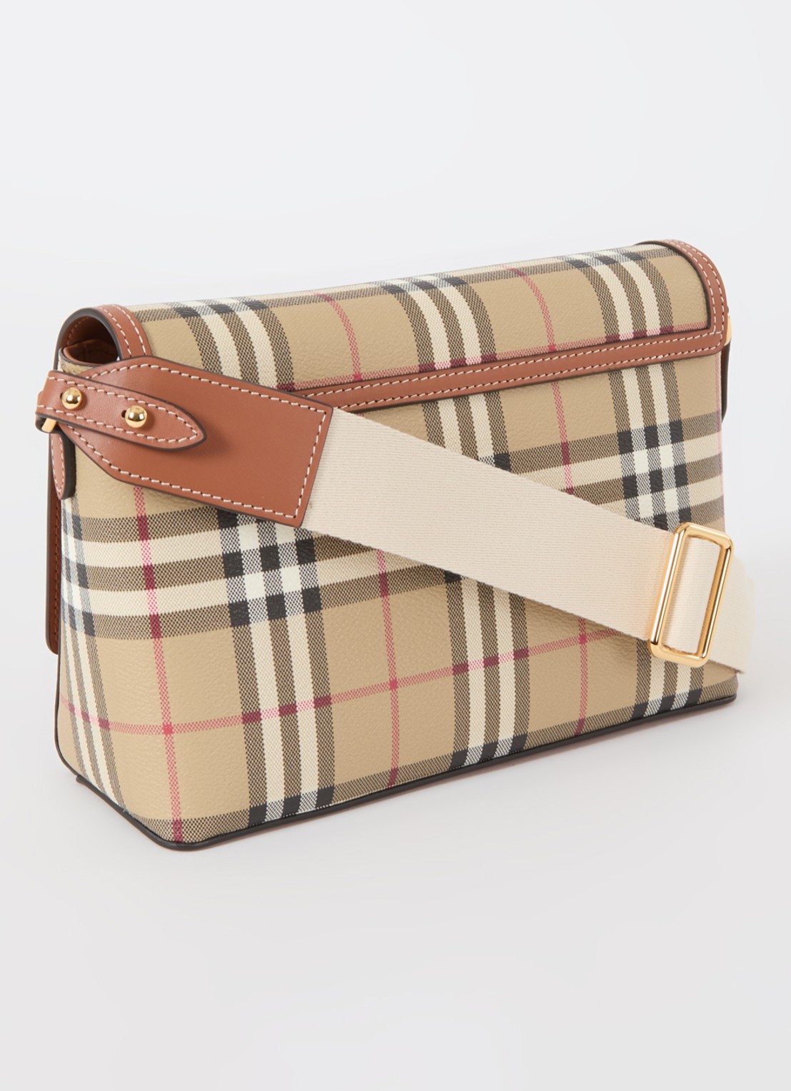 Burberry Note Medium crossbodytas met kalfsleren details - achterkant donkerbeige