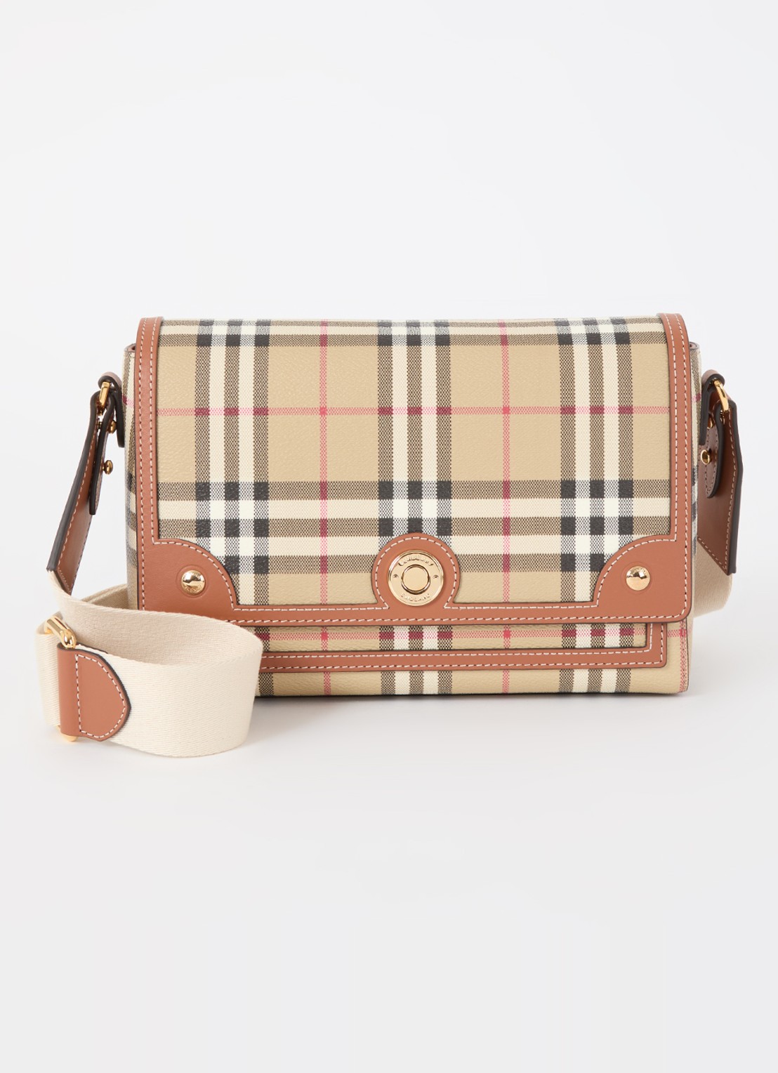 Burberry Note Medium crossbodytas met kalfsleren details - voorkant 5 donkerbeige