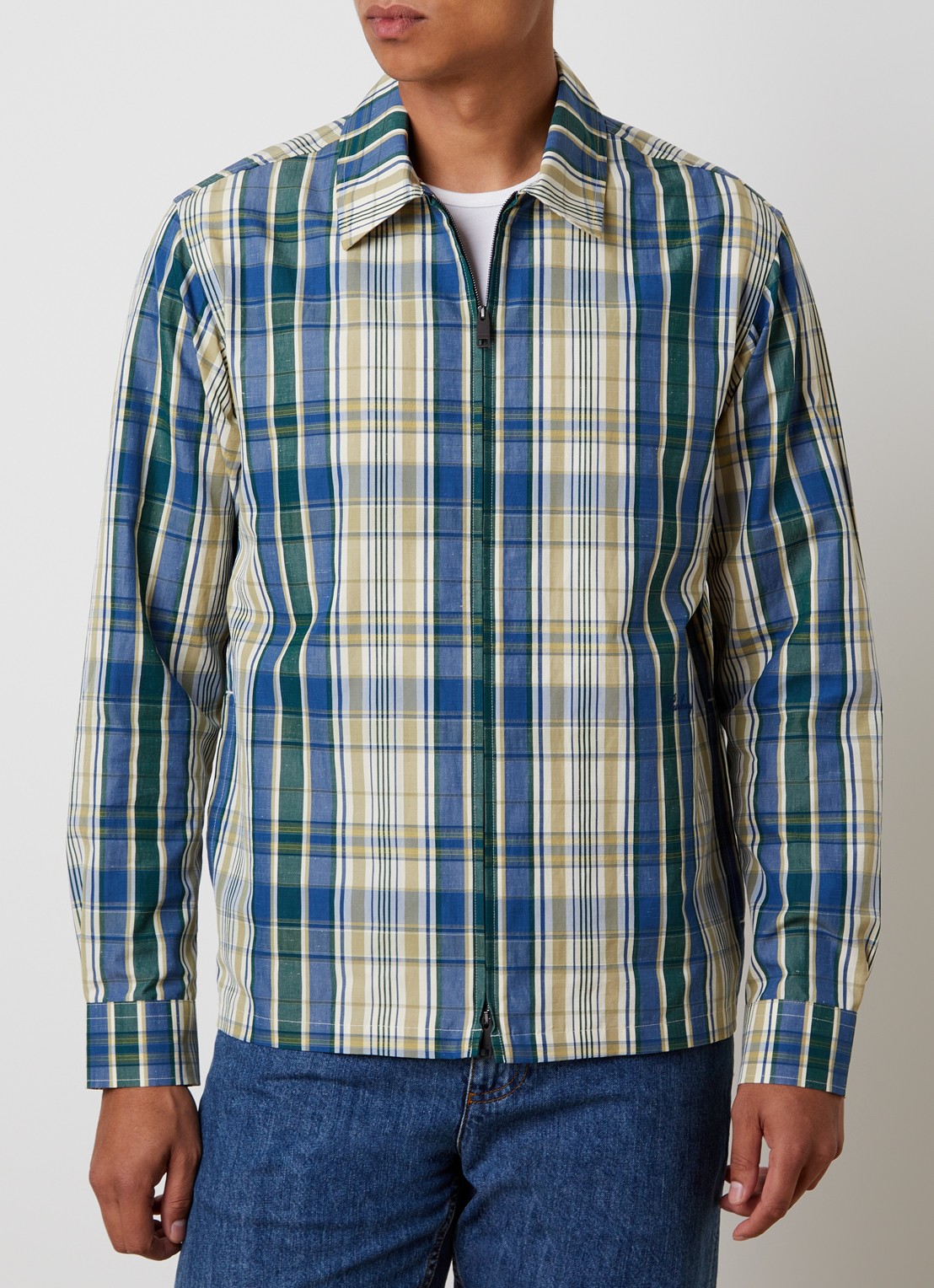 Burberry Ollie regular fit overhemd in linnenblend met ruitdessin - detail petrol
