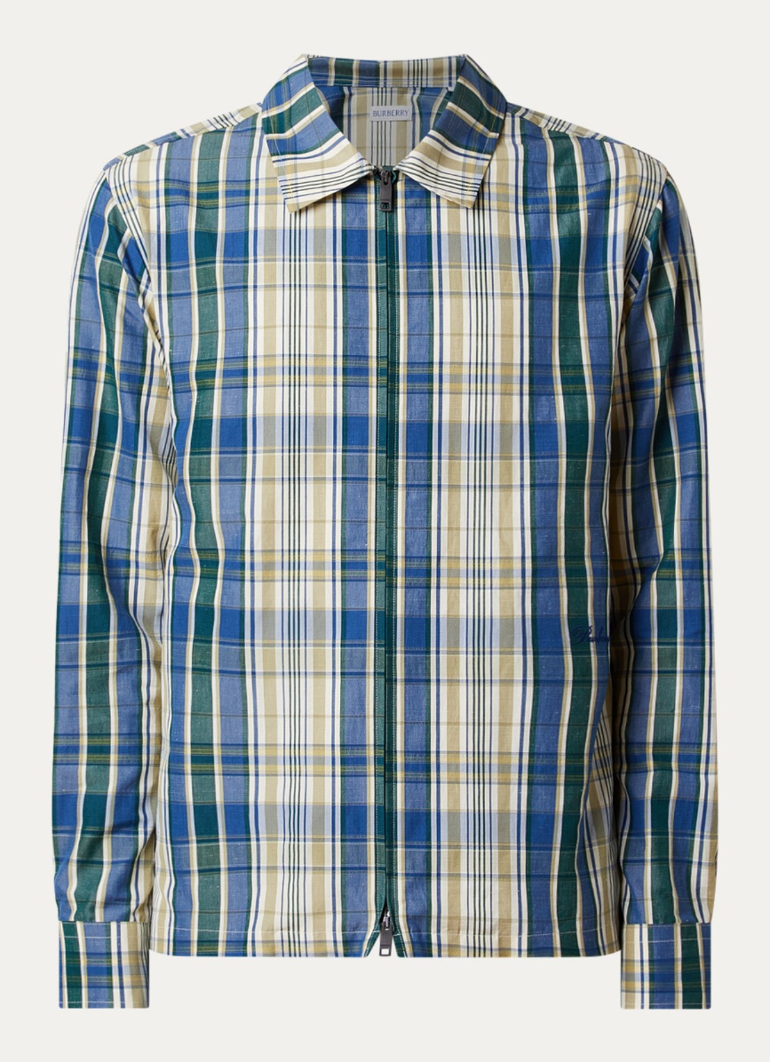 Burberry Ollie regular fit overhemd in linnenblend met ruitdessin - voorkant 4 petrol