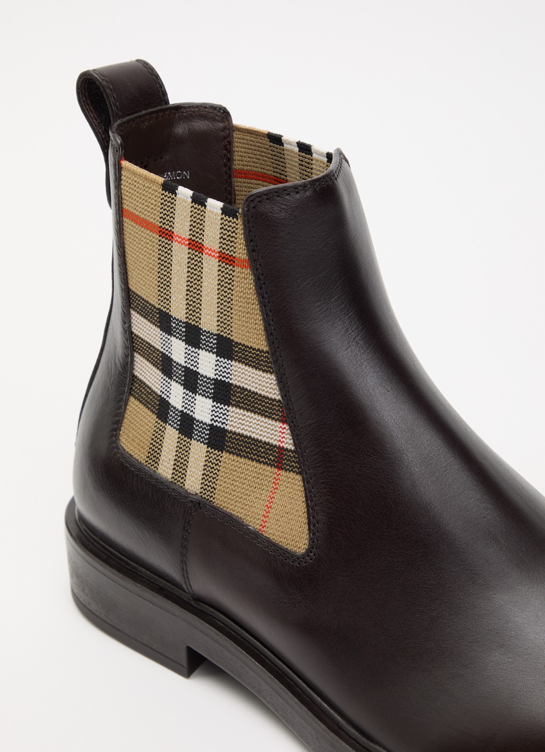 Burberry Pembroke Chelsea boot van kalfsleer met ruitdessin - detail 3 donkerbruin
