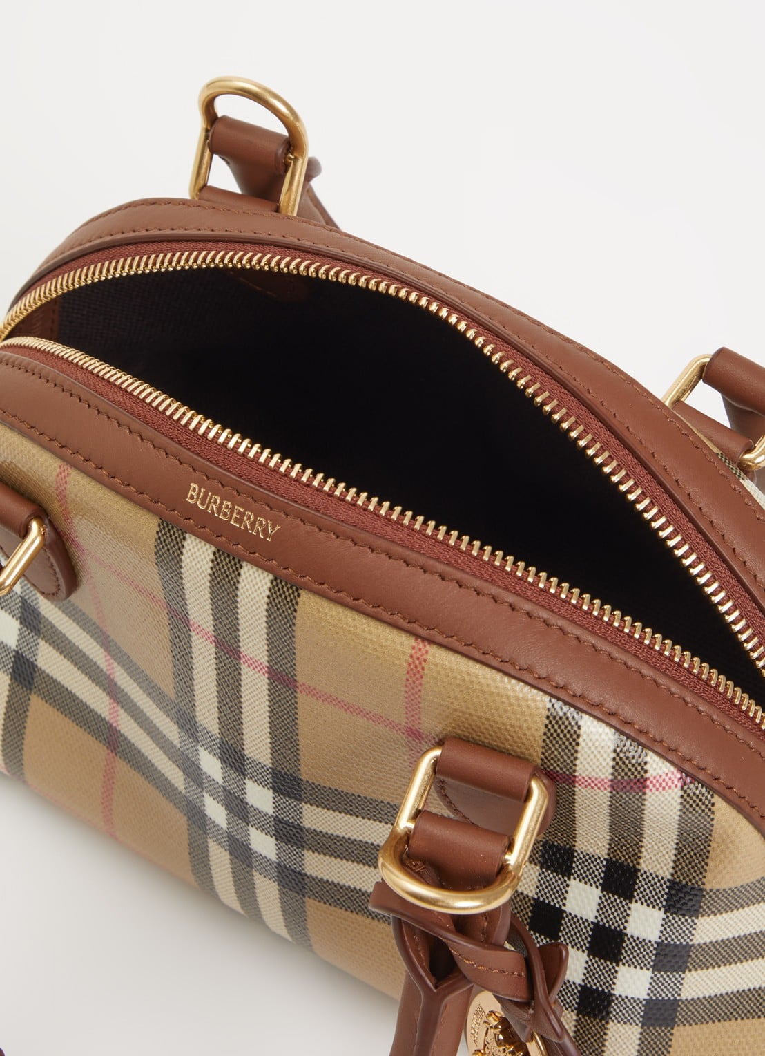 Burberry Primrose mini handtas met ruitdessin en details van kalfsleer - detail bruin