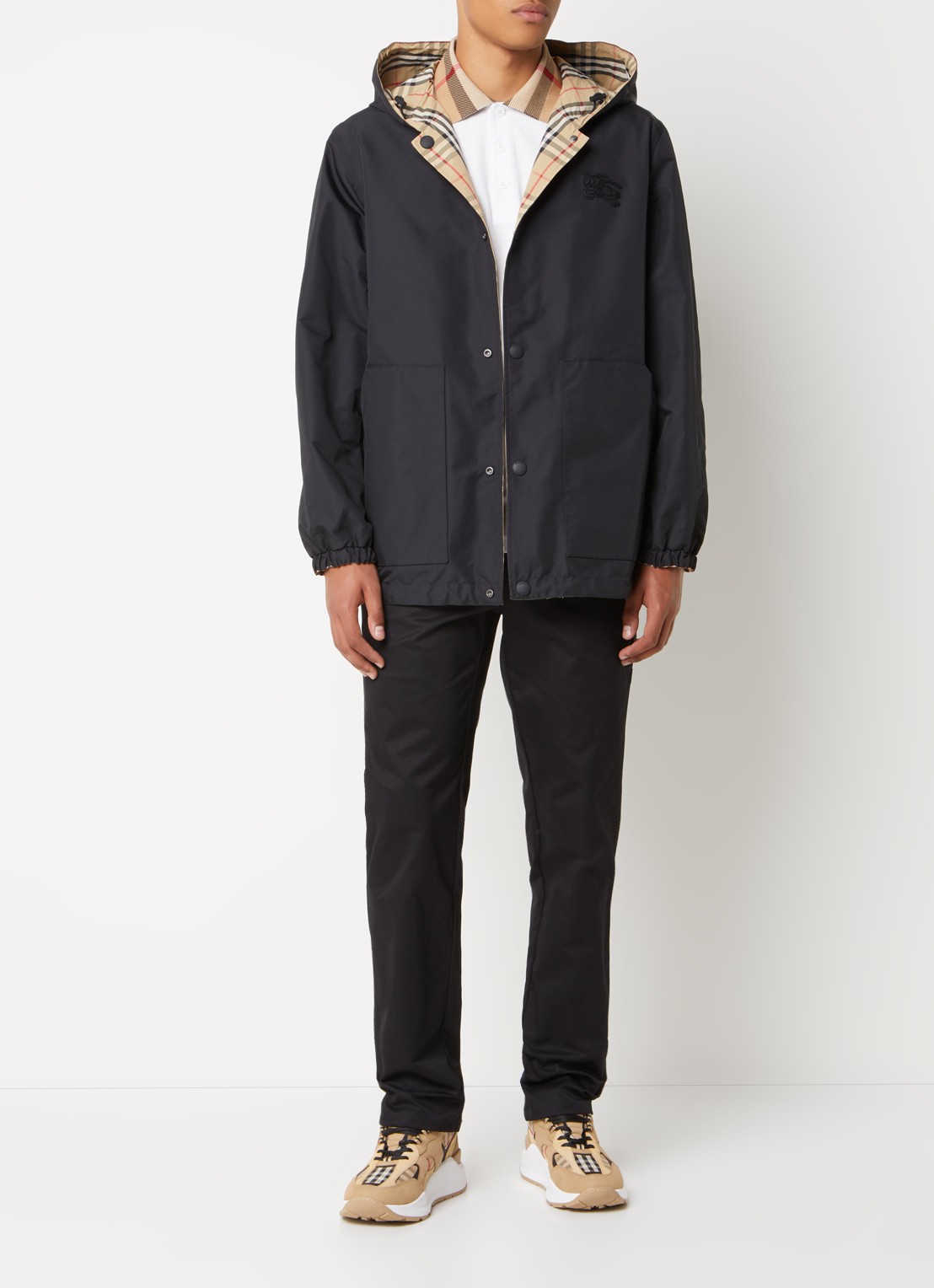 Burberry Rainford reversible jack met logoprint - voorkant 3 camel