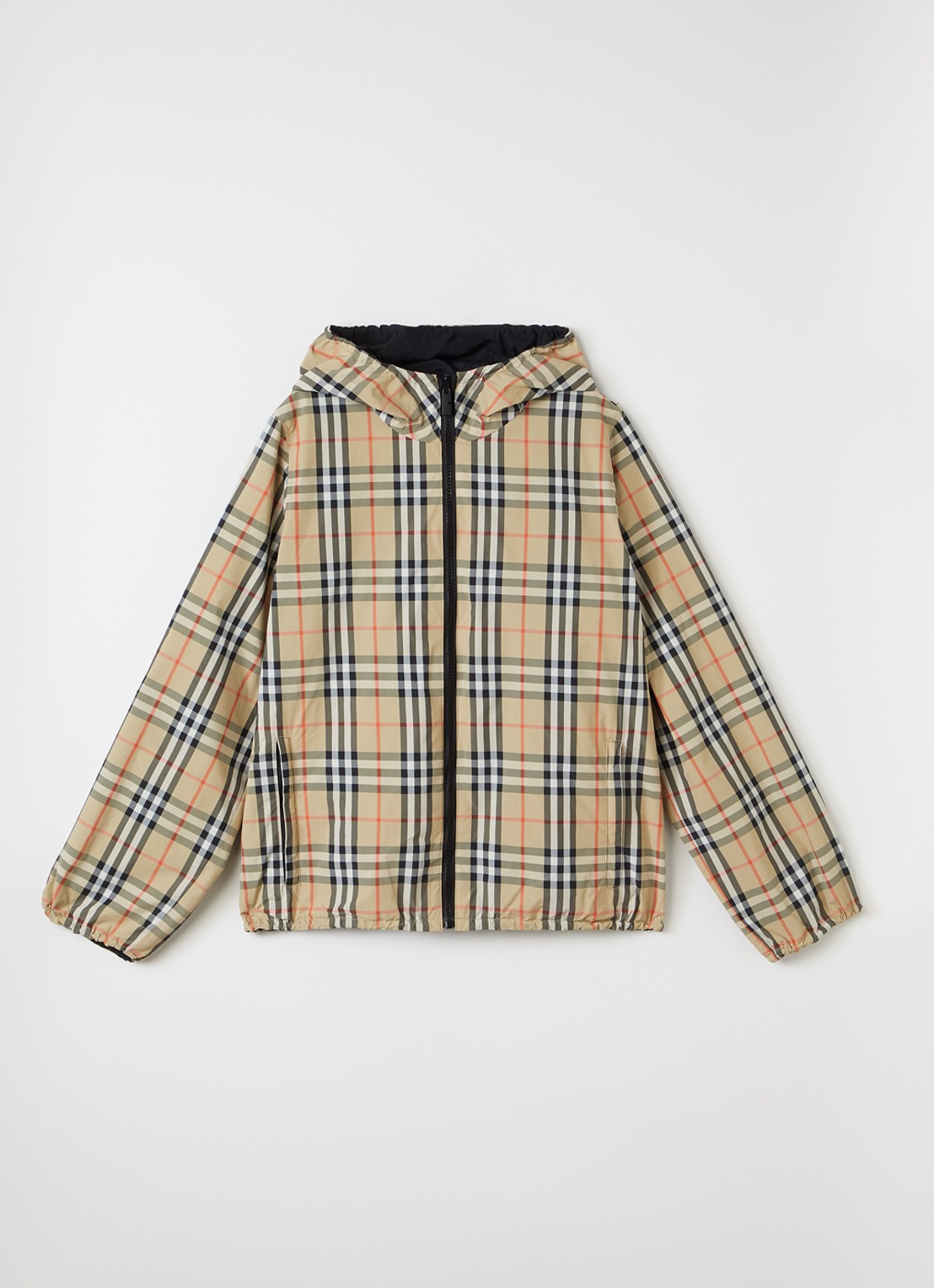 Burberry Reece jack met ruitdessin en capuchon - voorkant beige
